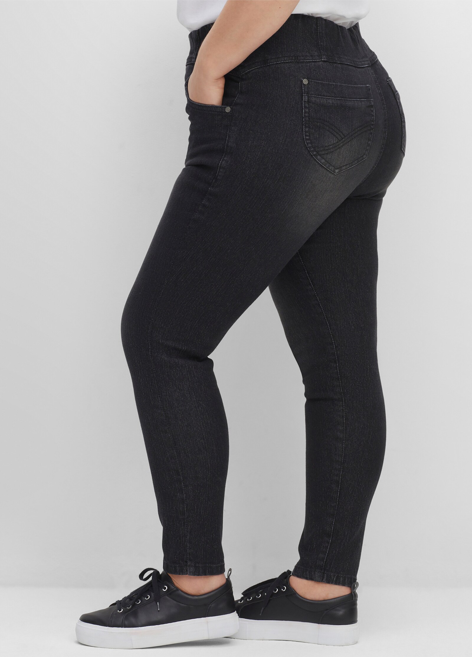 sheego Jeggings mit breitem Gummibund - black denim
