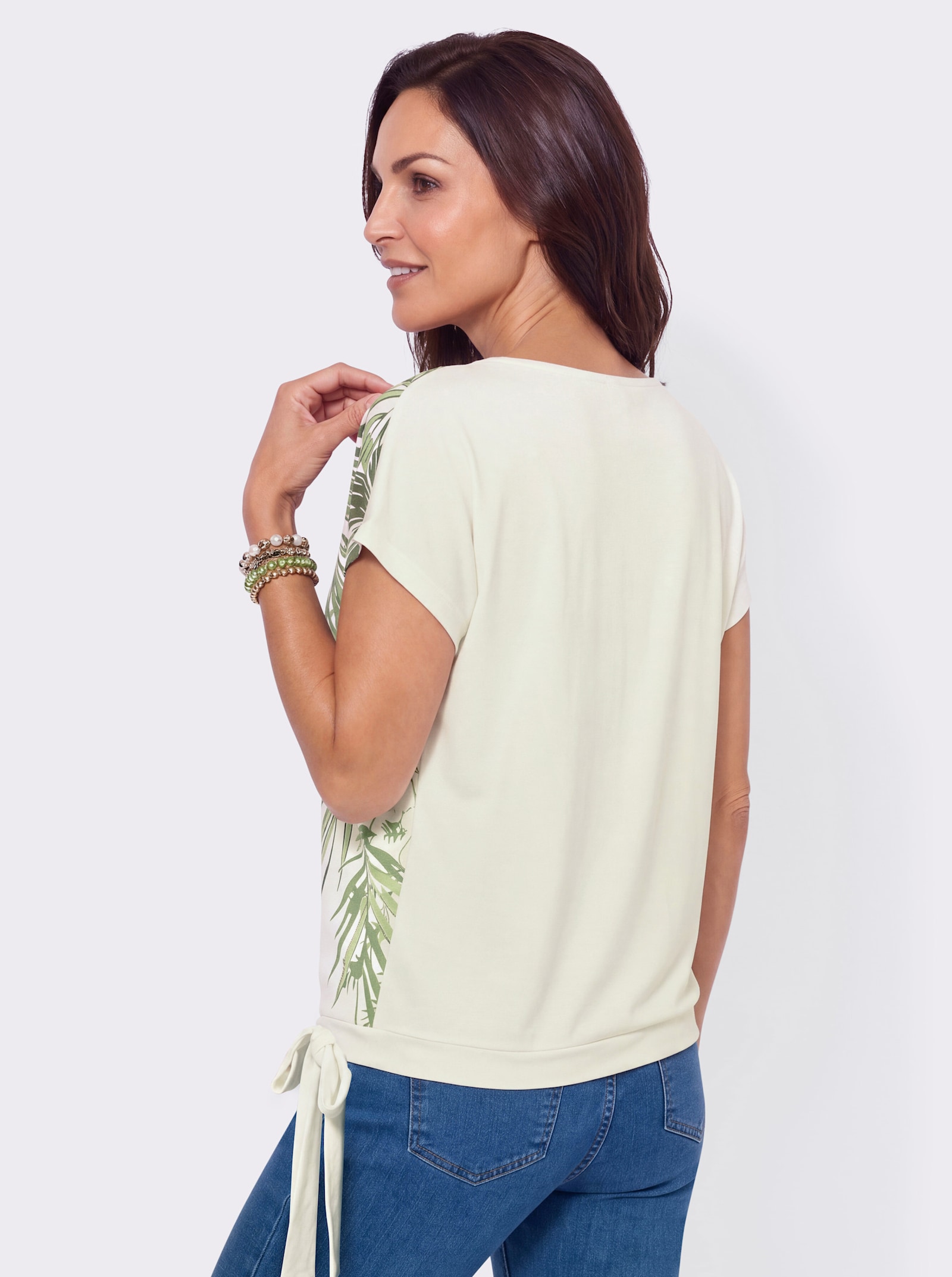 Print-Shirt mit Bindeband - reseda-ecru
