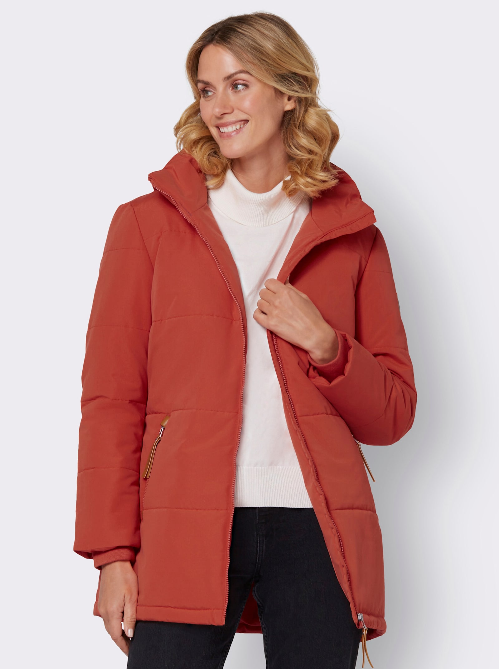 Outdoorjacke mit abnehmbarer Kapuze und Jersey-Bündchen - terra