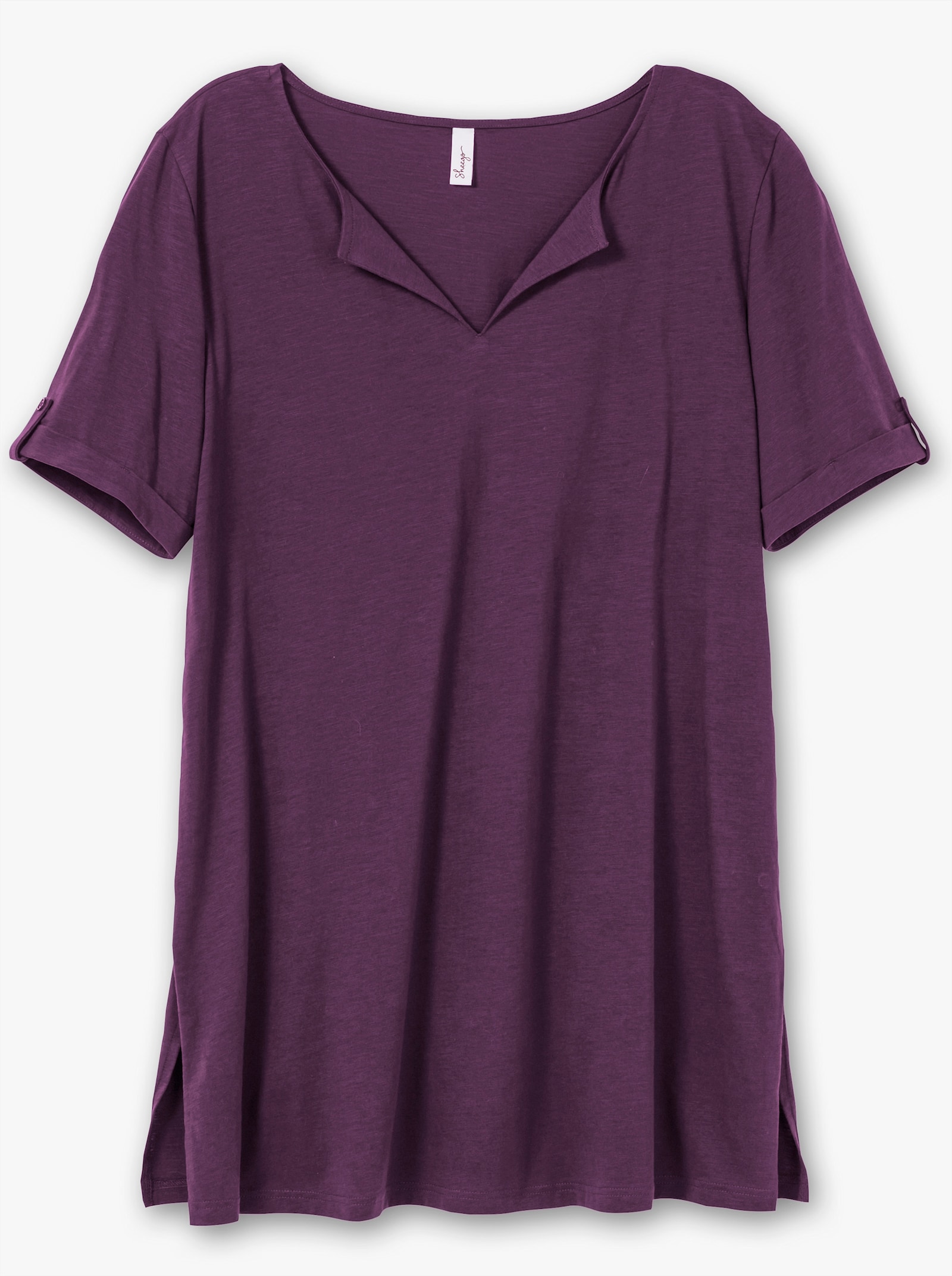 sheego Lang shirt met hals met split - druif