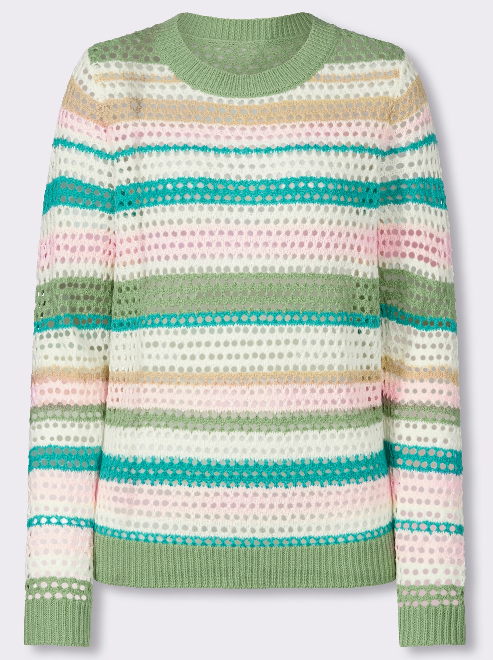 Ajourpullover mit Streifen - eucalyptus-hellrosé-geringelt