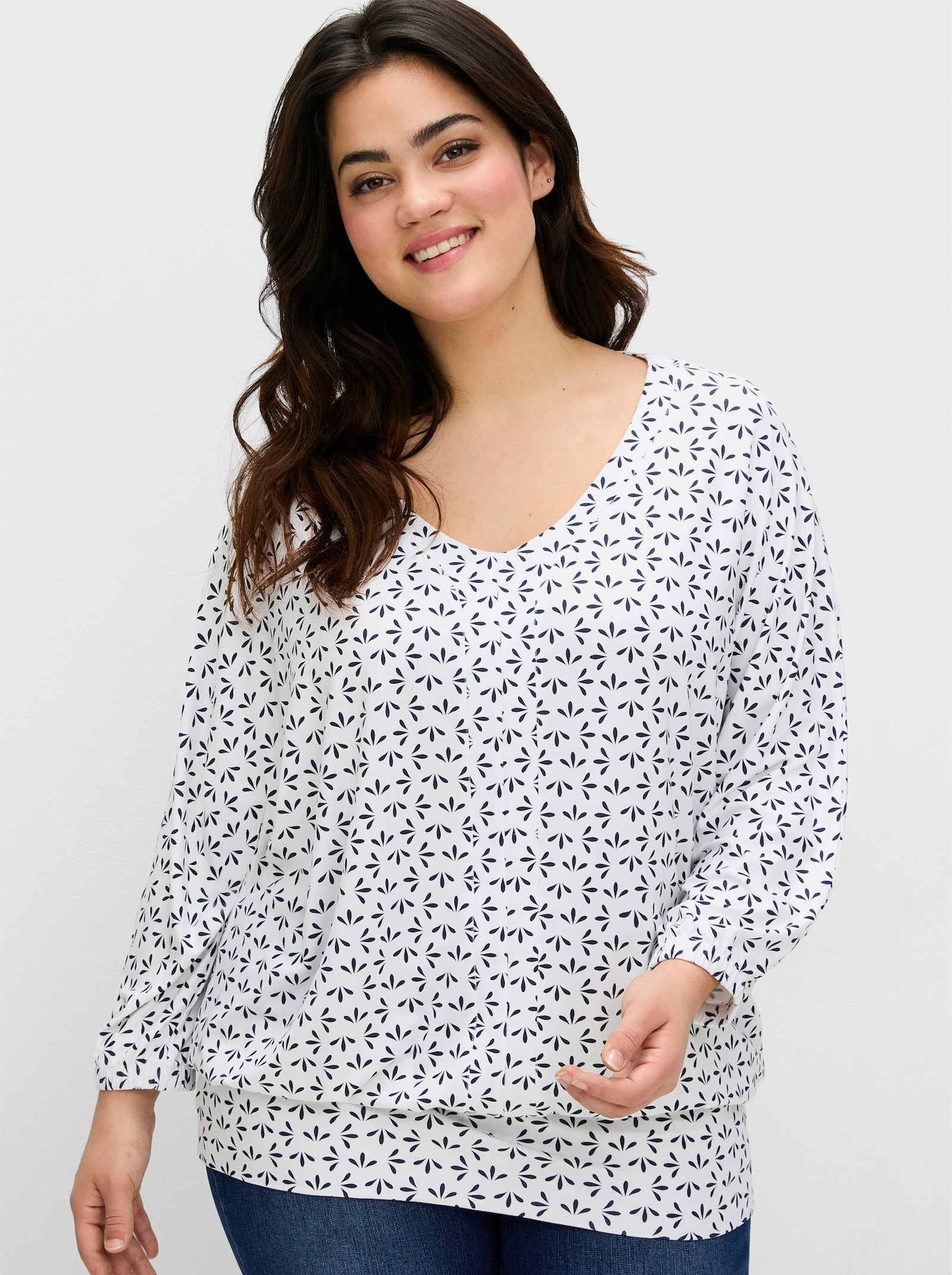 sheego Fledermausshirt mit Minimalprint - ecru-gemustert