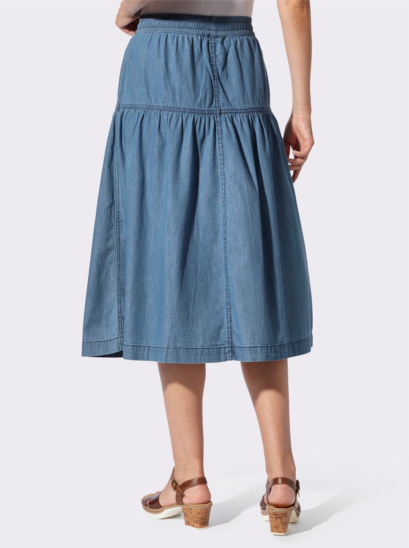 Jeansrock mit Rundum-Dehnbund - blue-bleached + blue-stone-washed