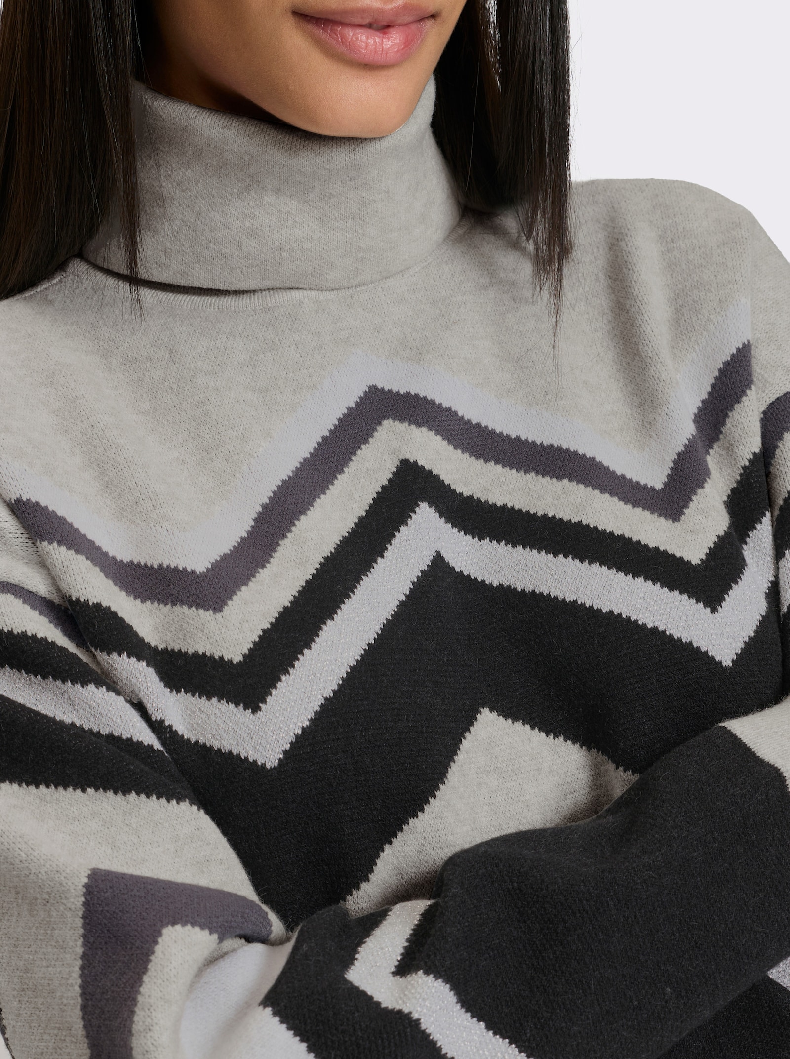 heine Rollkragenpullover mit Effektgarn - hellgrau-schwarz-gemustert
