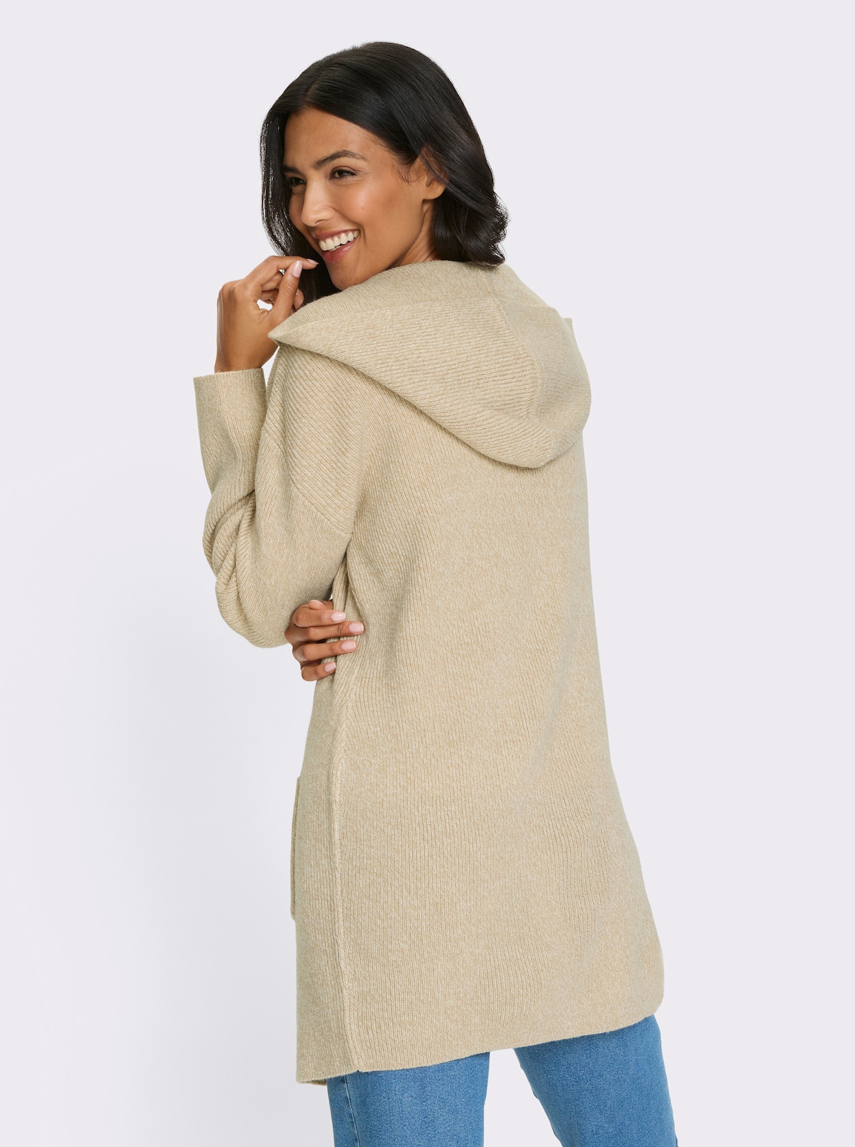 Longstrickjacke - beige-champagner-meliert