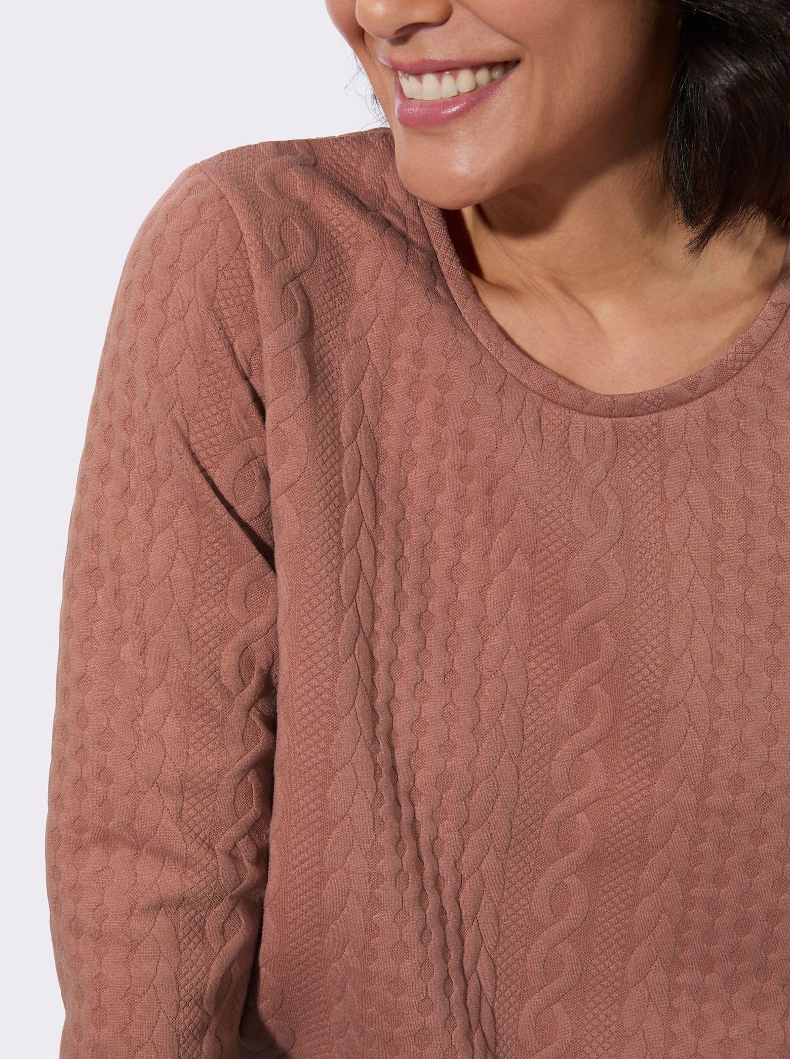 Langarmshirt mit Jacquard-Muster - rosenholz