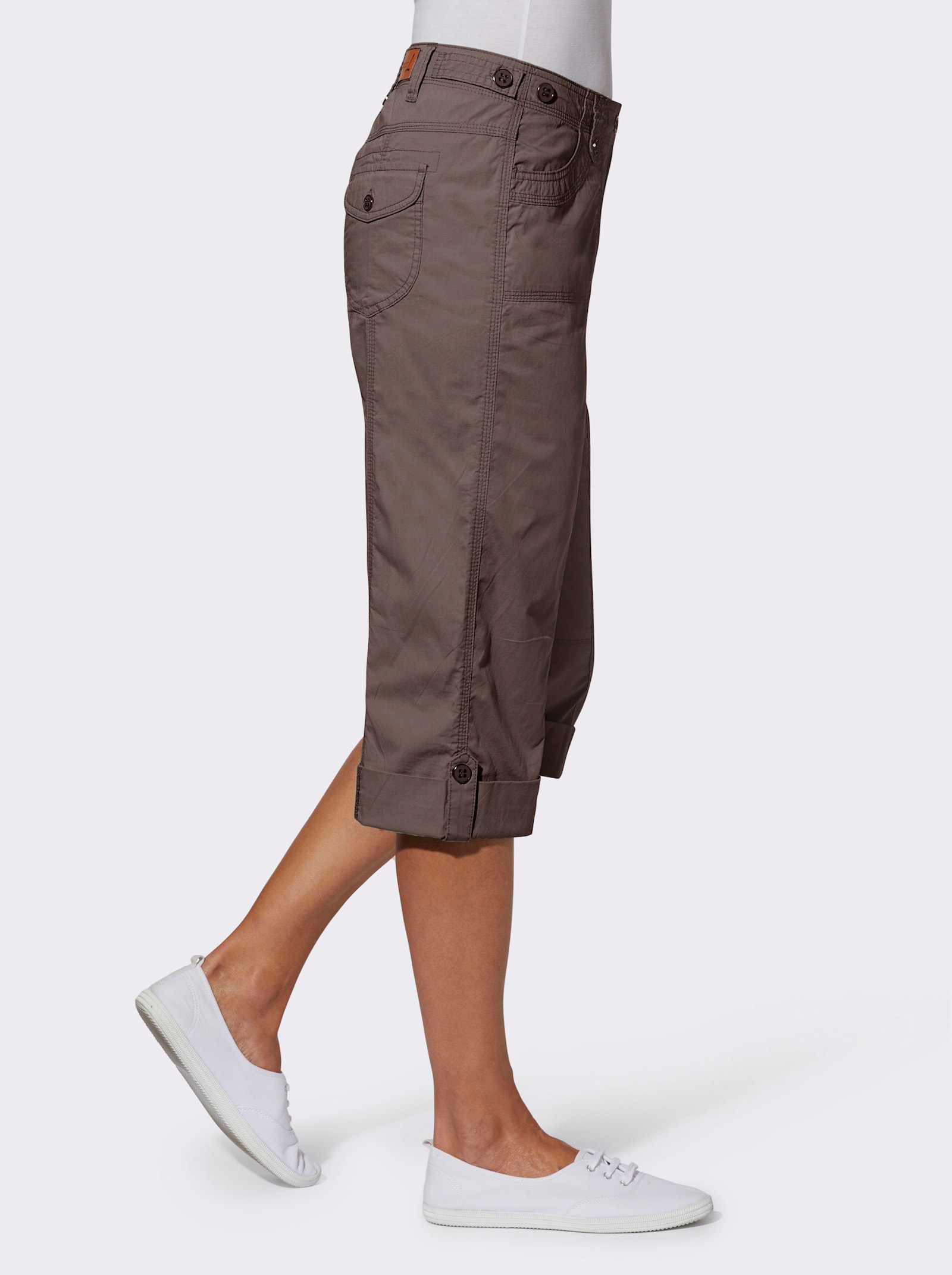 Caprihose mit verstellbarem Bund - dunkeltaupe