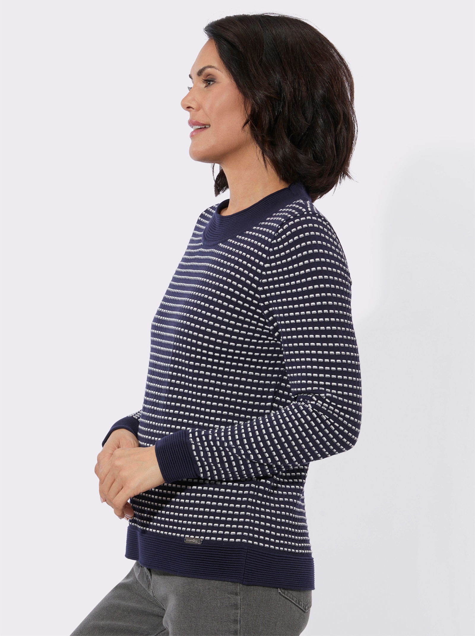 Rundhalspullover in pflegeleichter Qualität - marine-ecru-gemustert