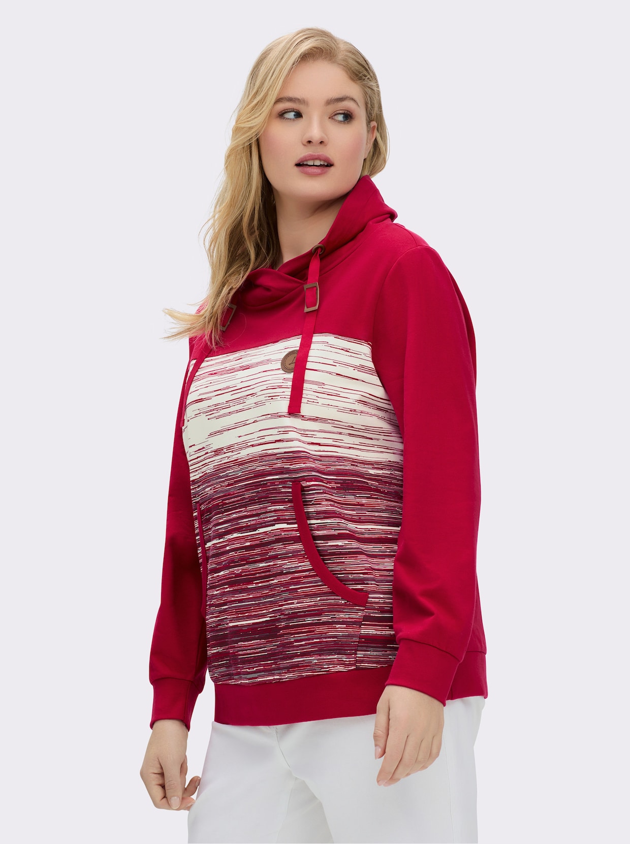 Sweatshirt mit Känguru-Taschen - rot-ecru-meliert