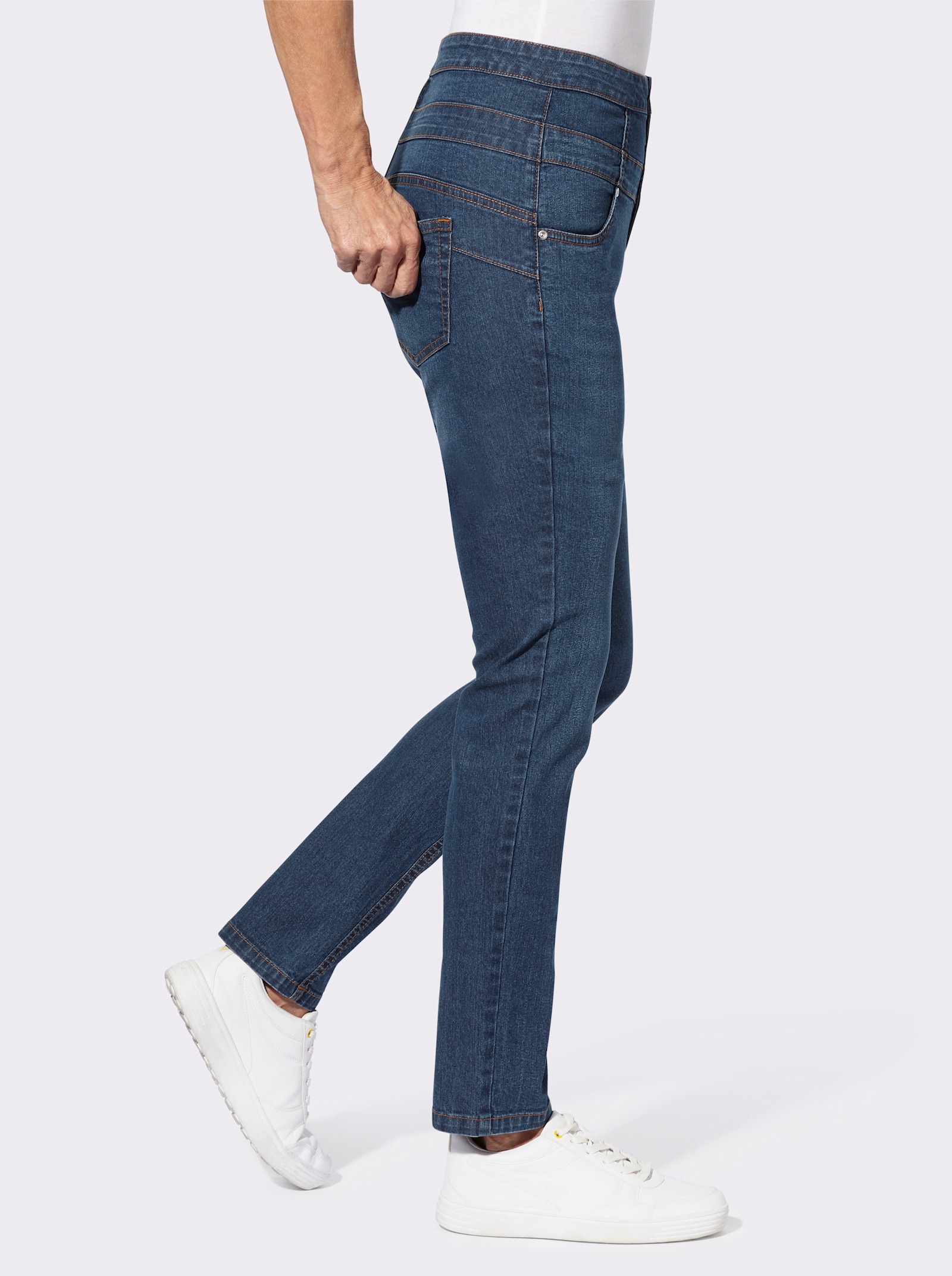 Jeans mit hohem Bund - blue-stone-washed