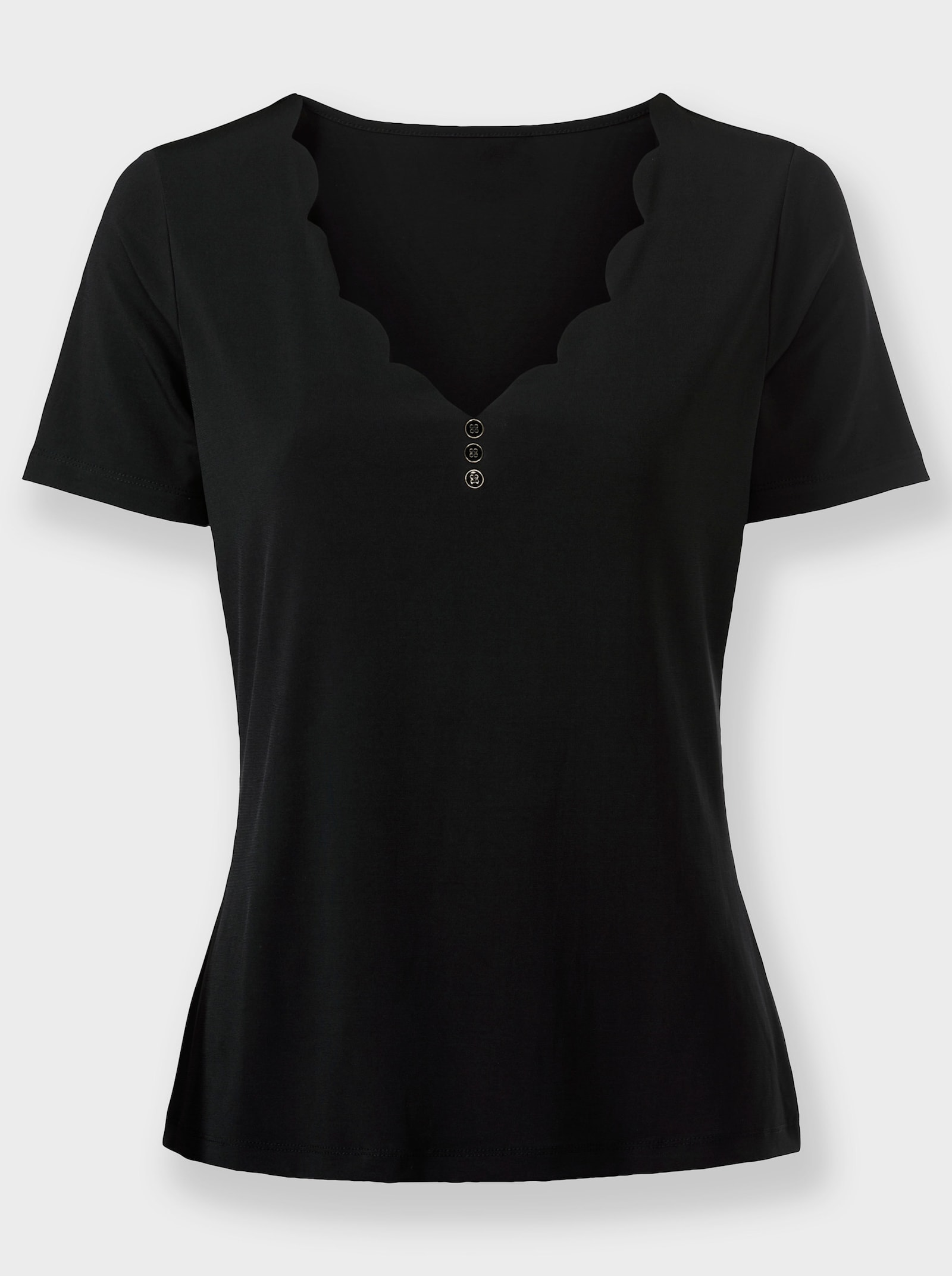 heine Kurzarmshirt mit Wellenkante - schwarz