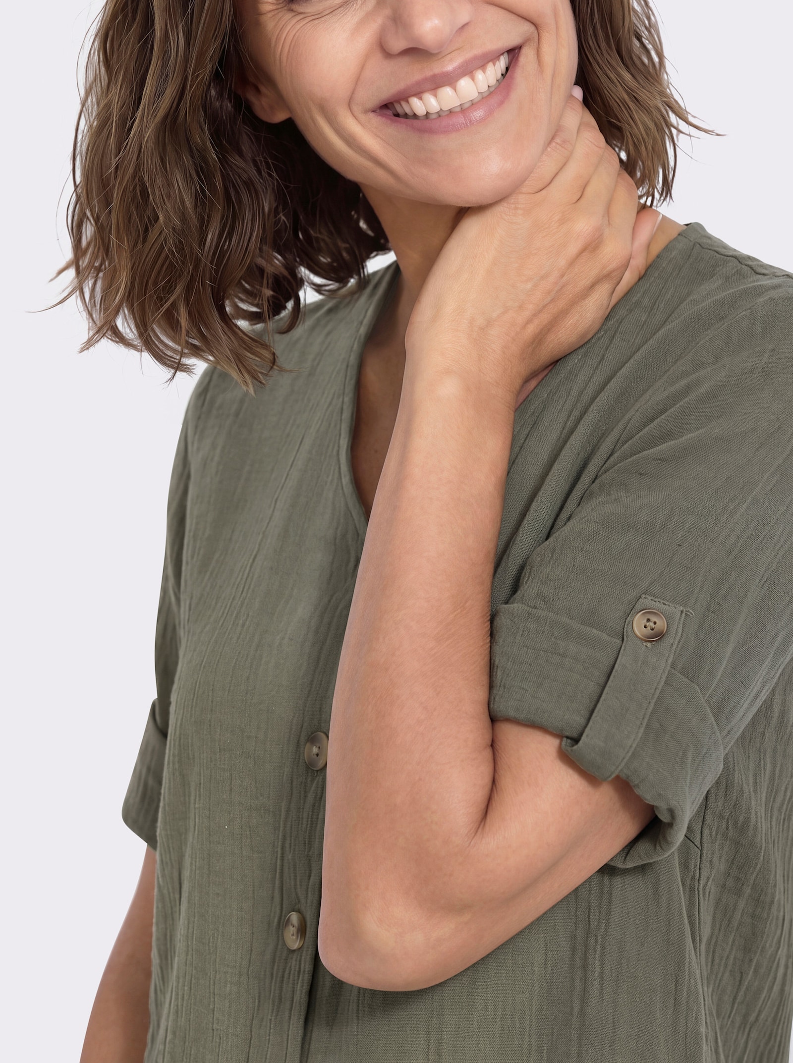 3/4-Arm-Bluse mit Krempelfunktion - khaki