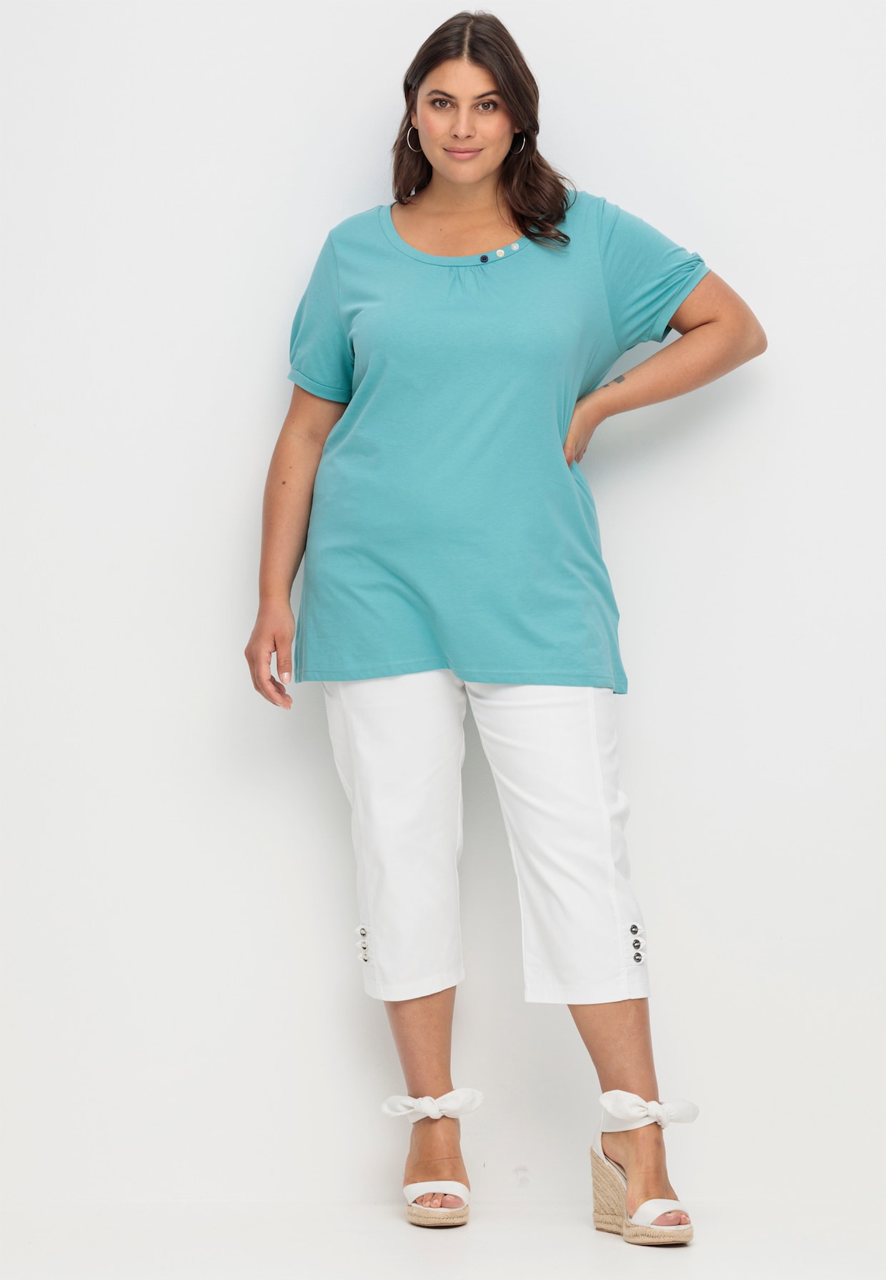 Longshirt mit gerafftem Ausschnitt - ozean