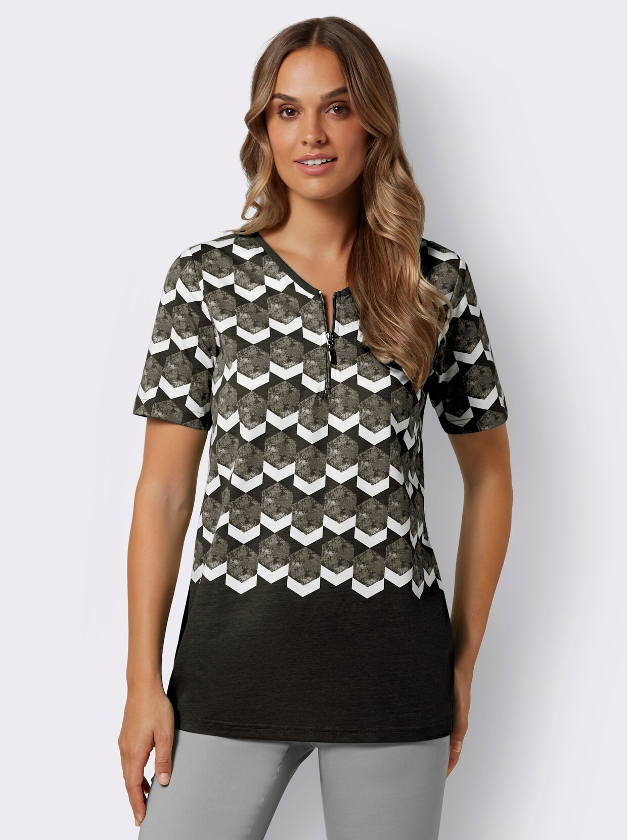 Lang shirt - zwart/wit geprint