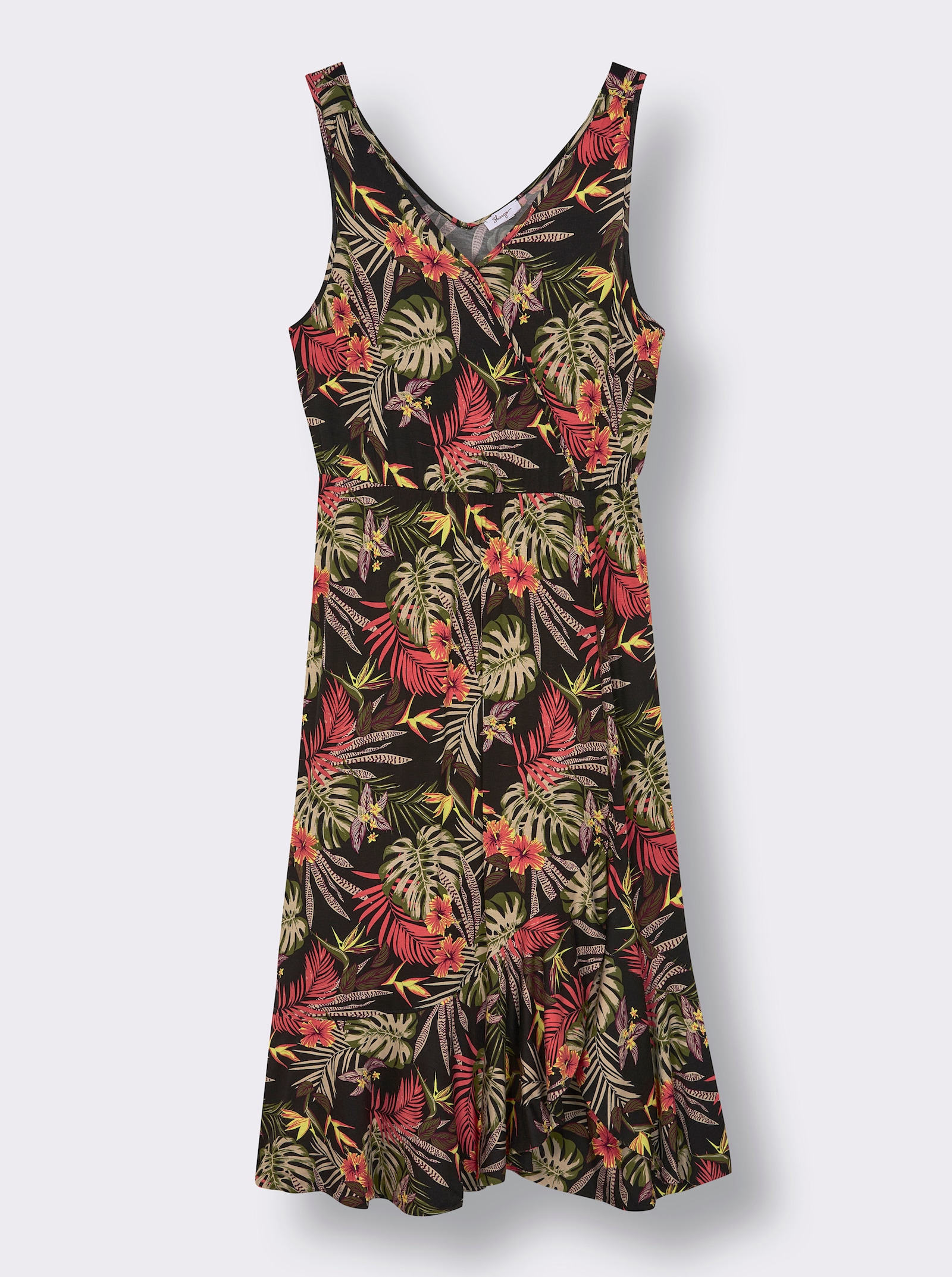 sheego Jerseykleid mit Volant am Saum - schwarz-burgund-bedruckt