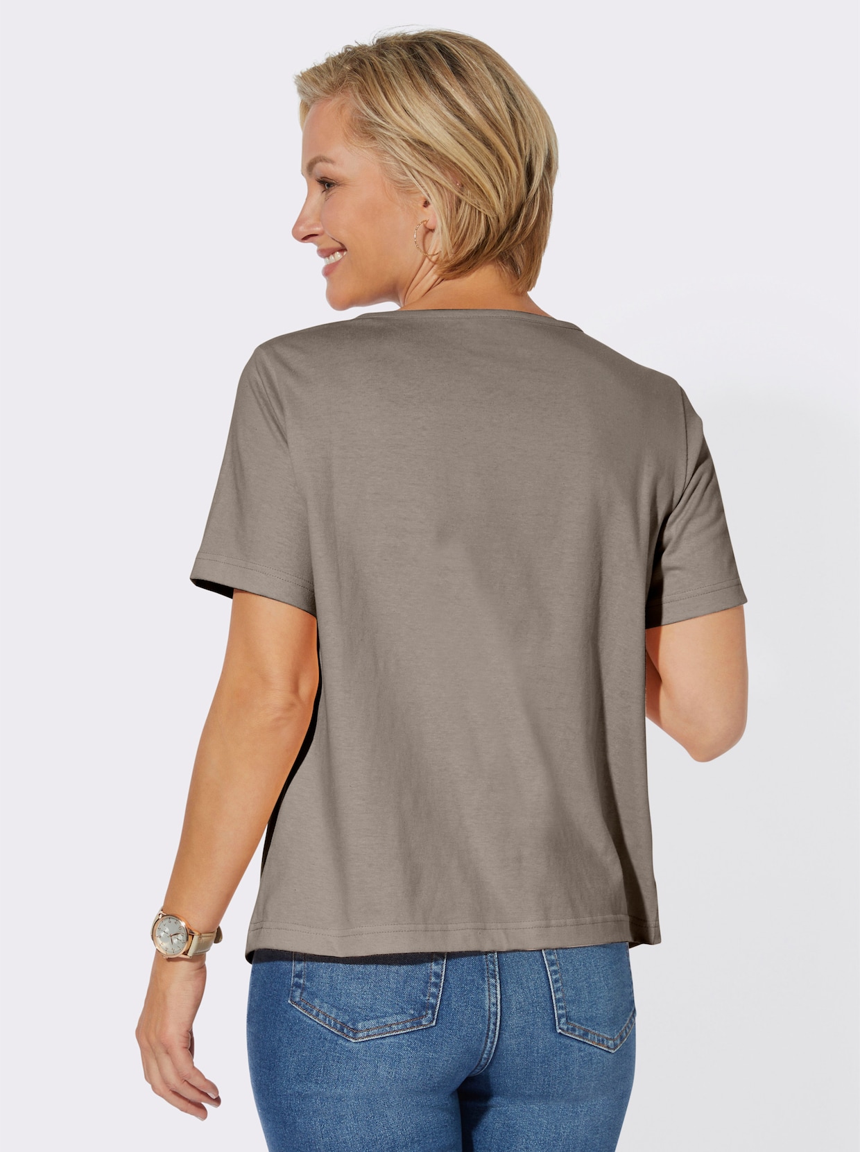 Shirt - taupe + taupe-weiß-bedruckt