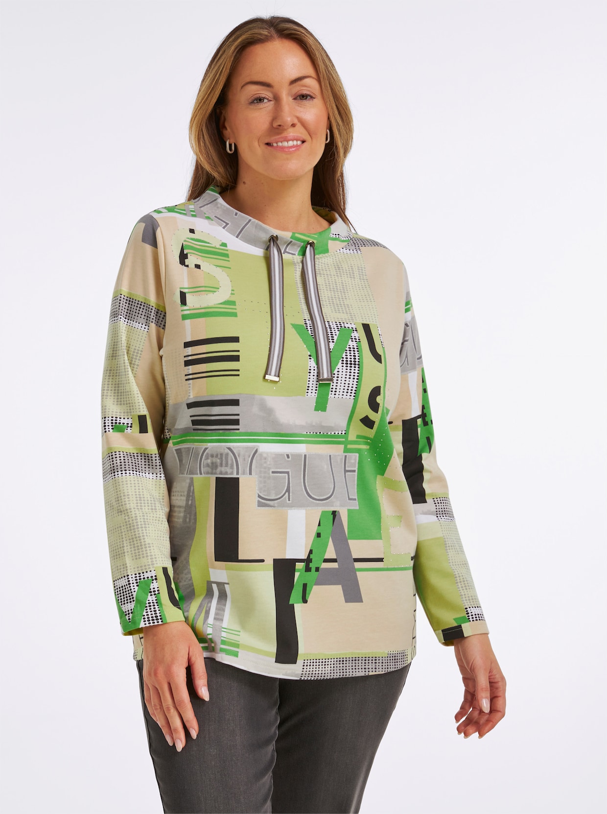 Sweatshirt mit Buchstaben-Print - apfel-ecru