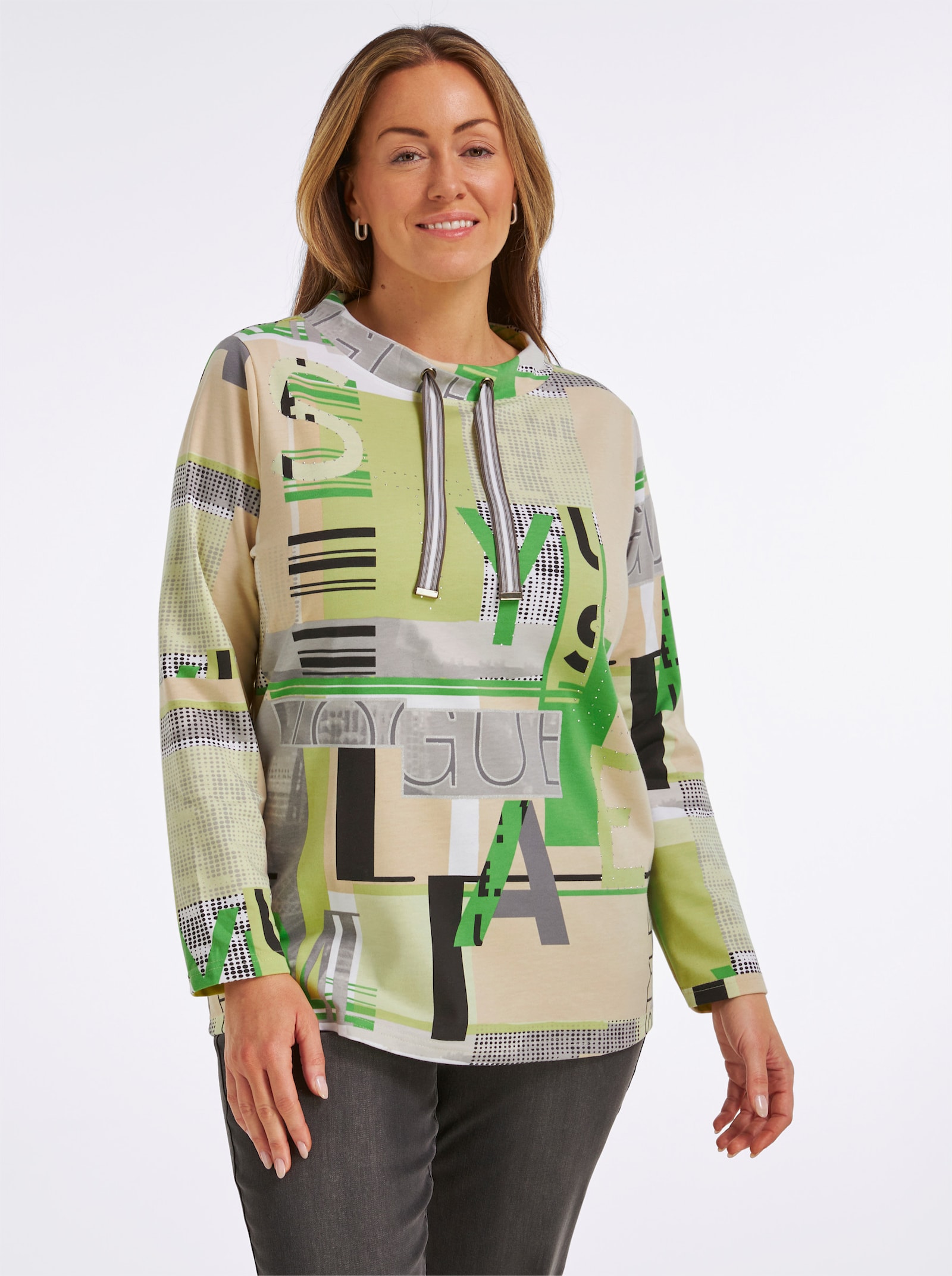 Sweatshirt mit Buchstaben-Print - apfel-ecru