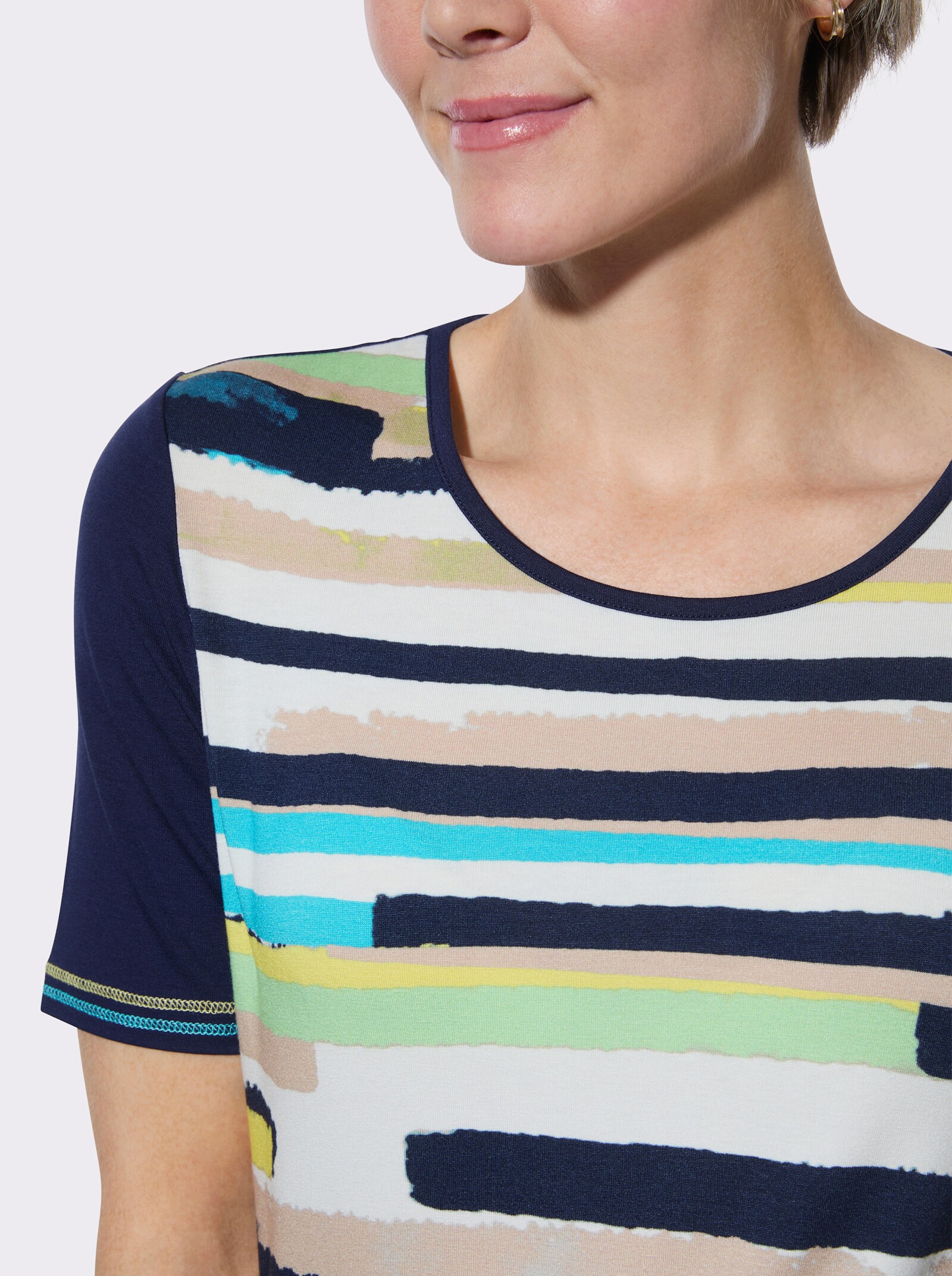 Rundhalsshirt mit platziertem Druck - marine-limone-bedruckt