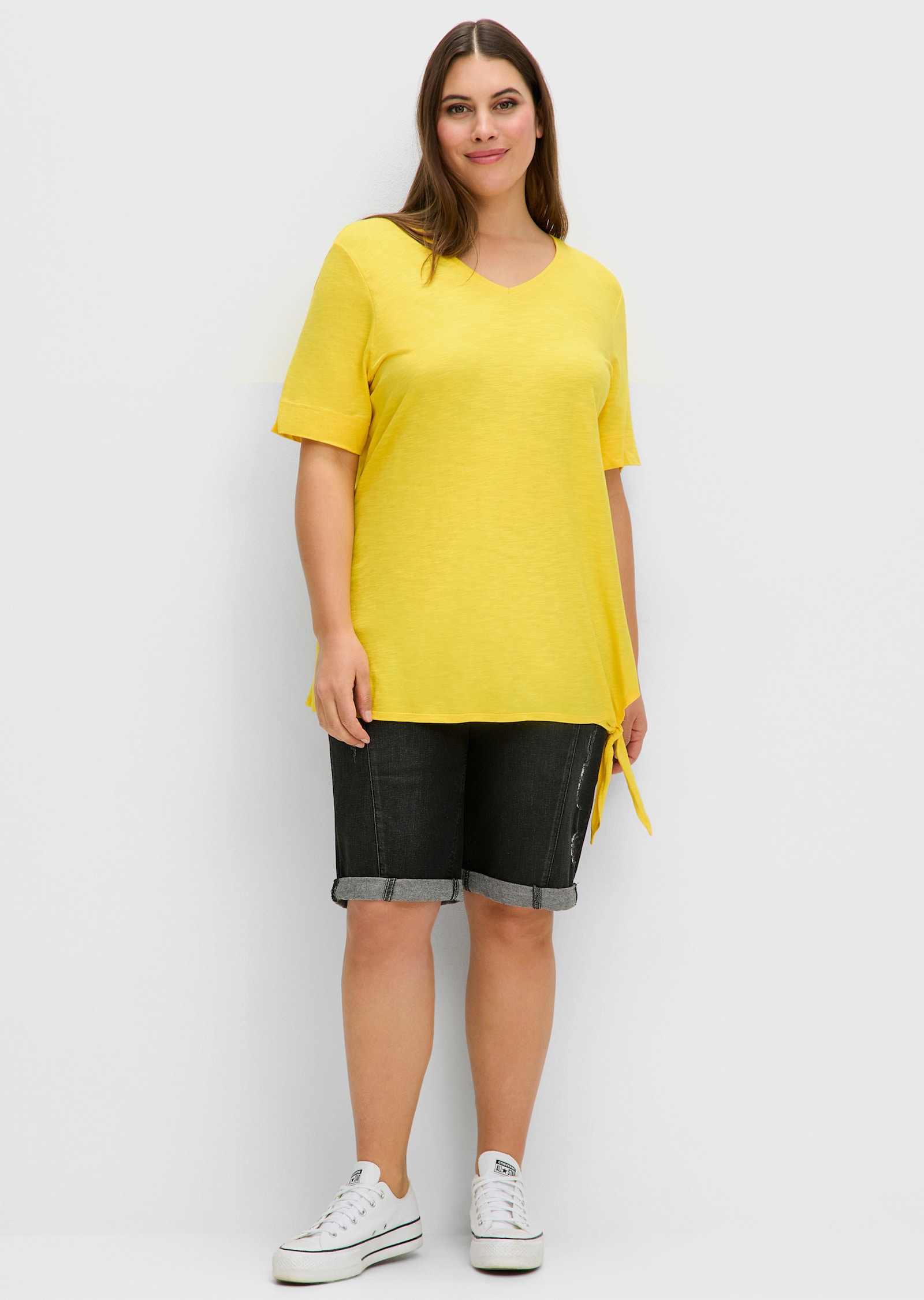 sheego Kurzarmshirt aus Flammgarn-Jersey - sonnengelb