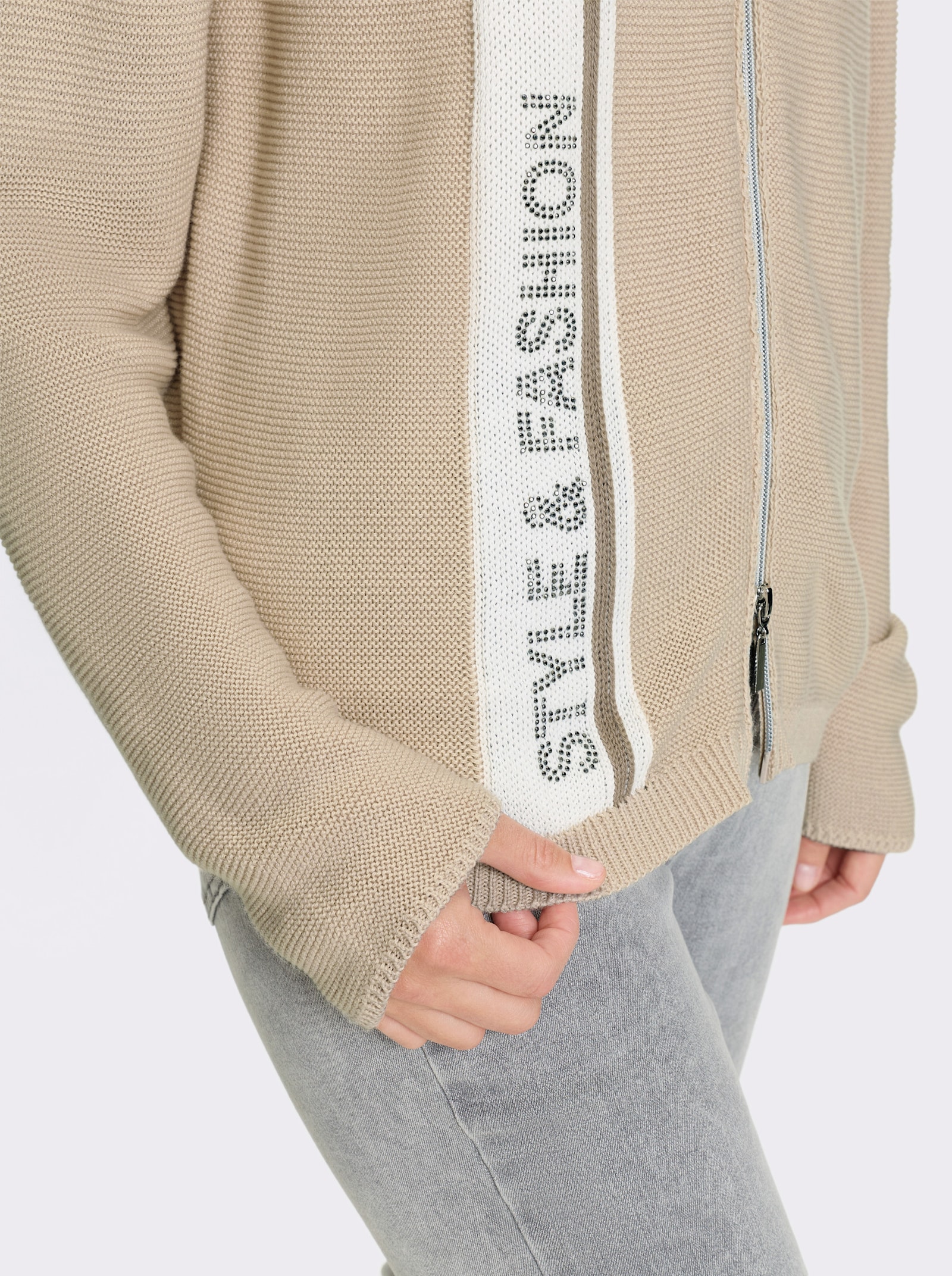 heine Strickjacke mit 2-Wege-Zipper - sand-ecru-gemustert