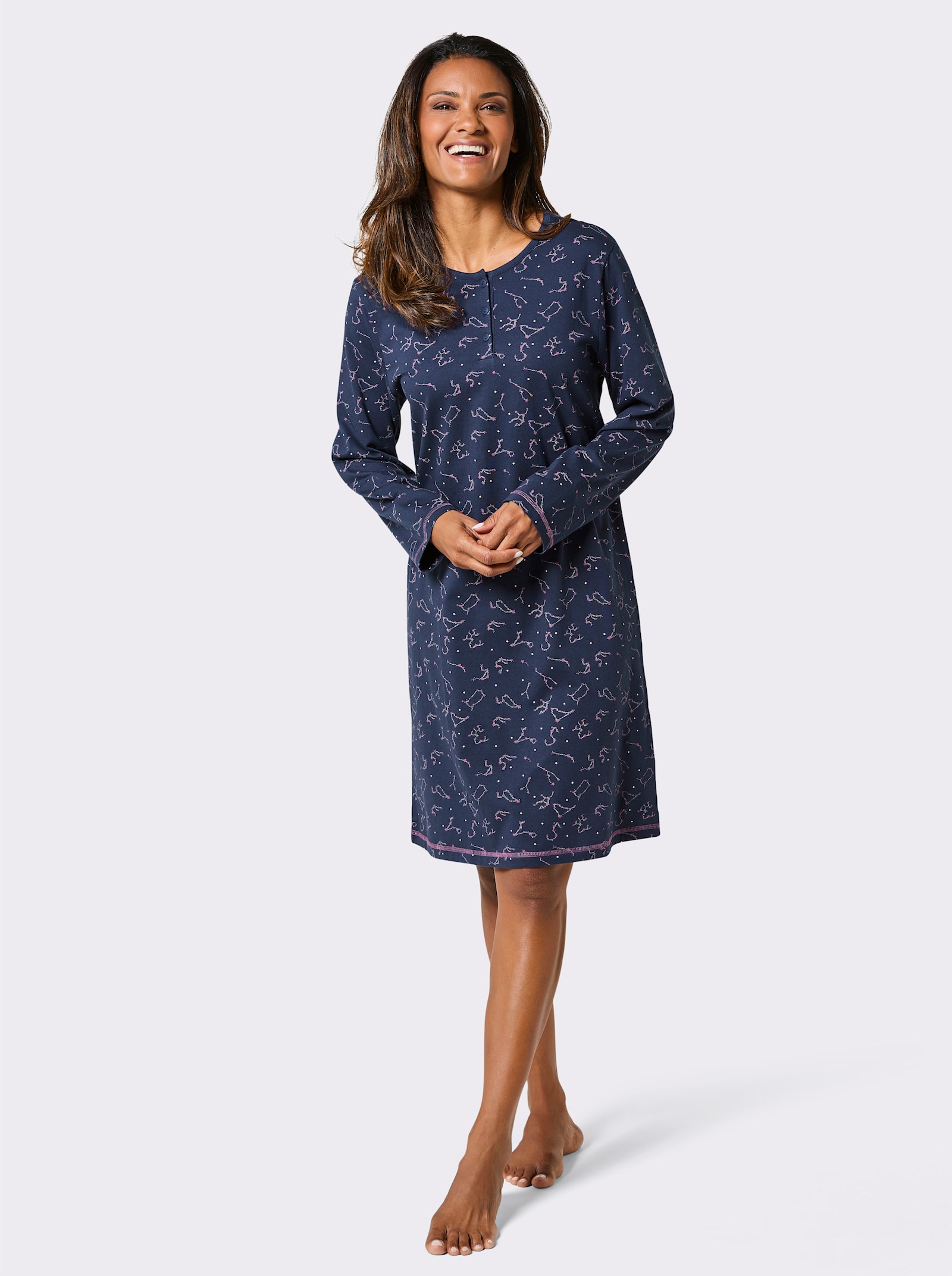 Comtessa Nachthemd mit Sternbild-Motiven - marine-altrosa-bedruckt