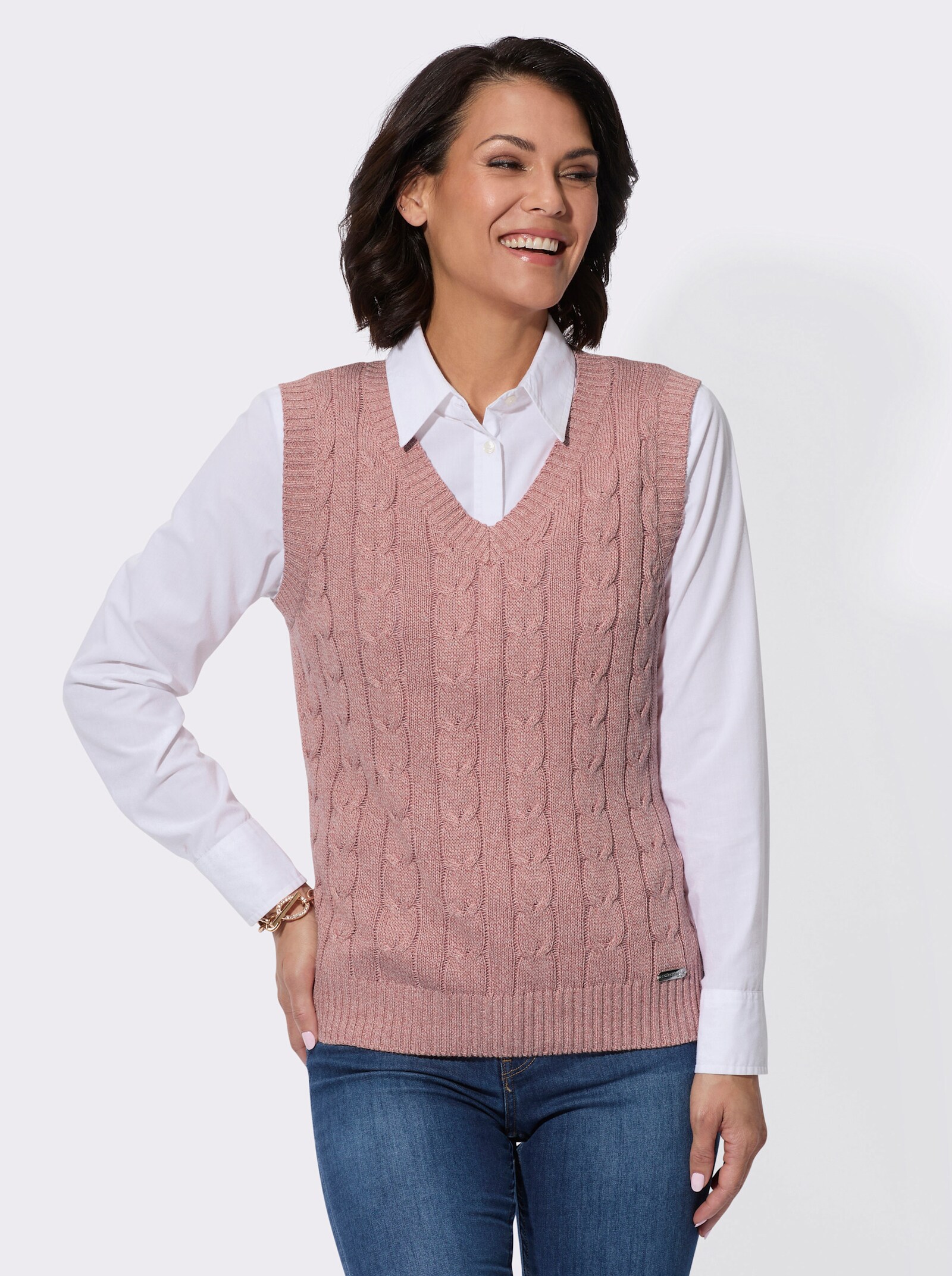 Pullunder mit V-Ausschnitt - rosenholz-ecru-meliert