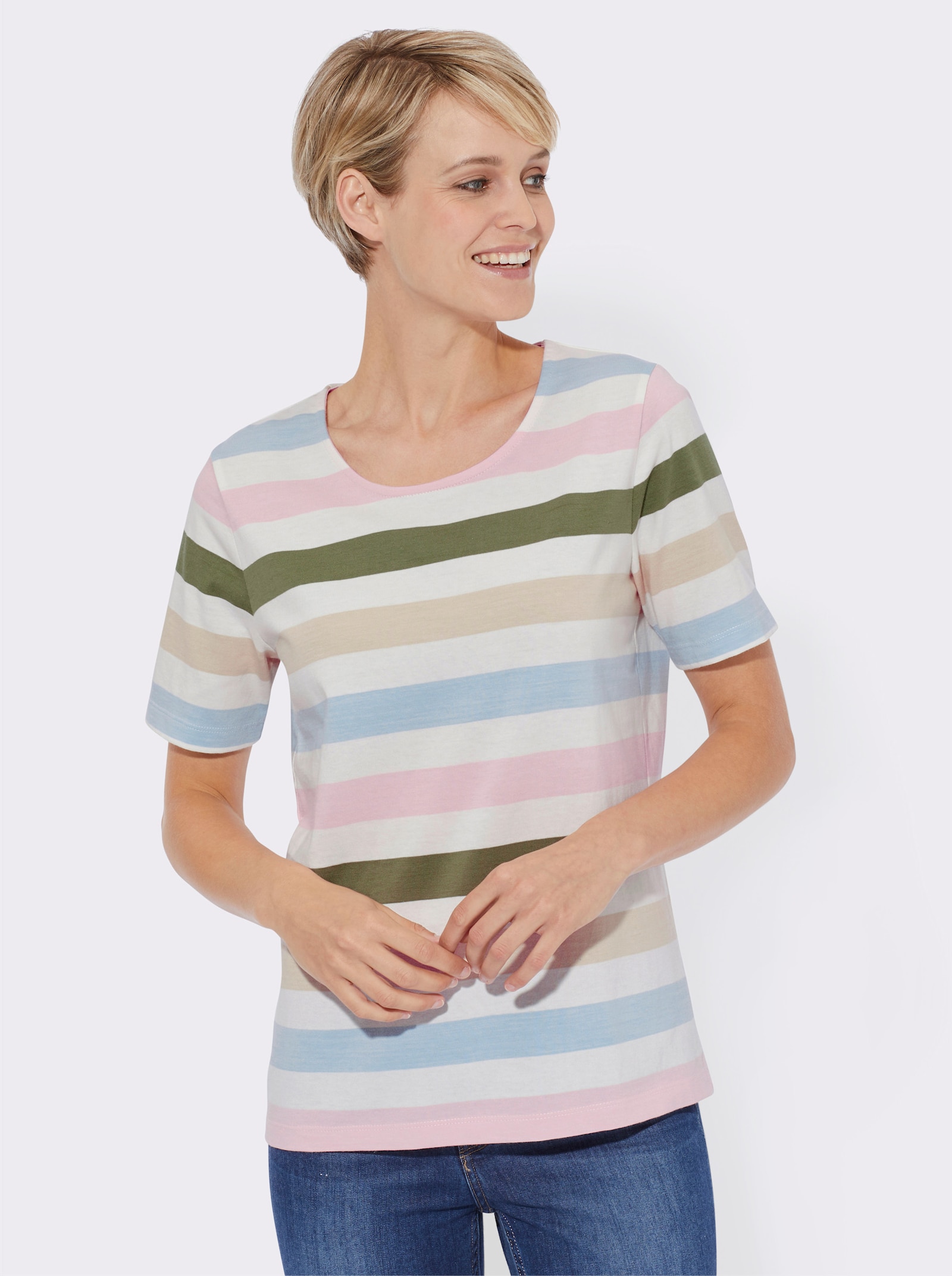 Streifenshirt in reiner Baumwolle, garngefärbt - bunt-geringelt