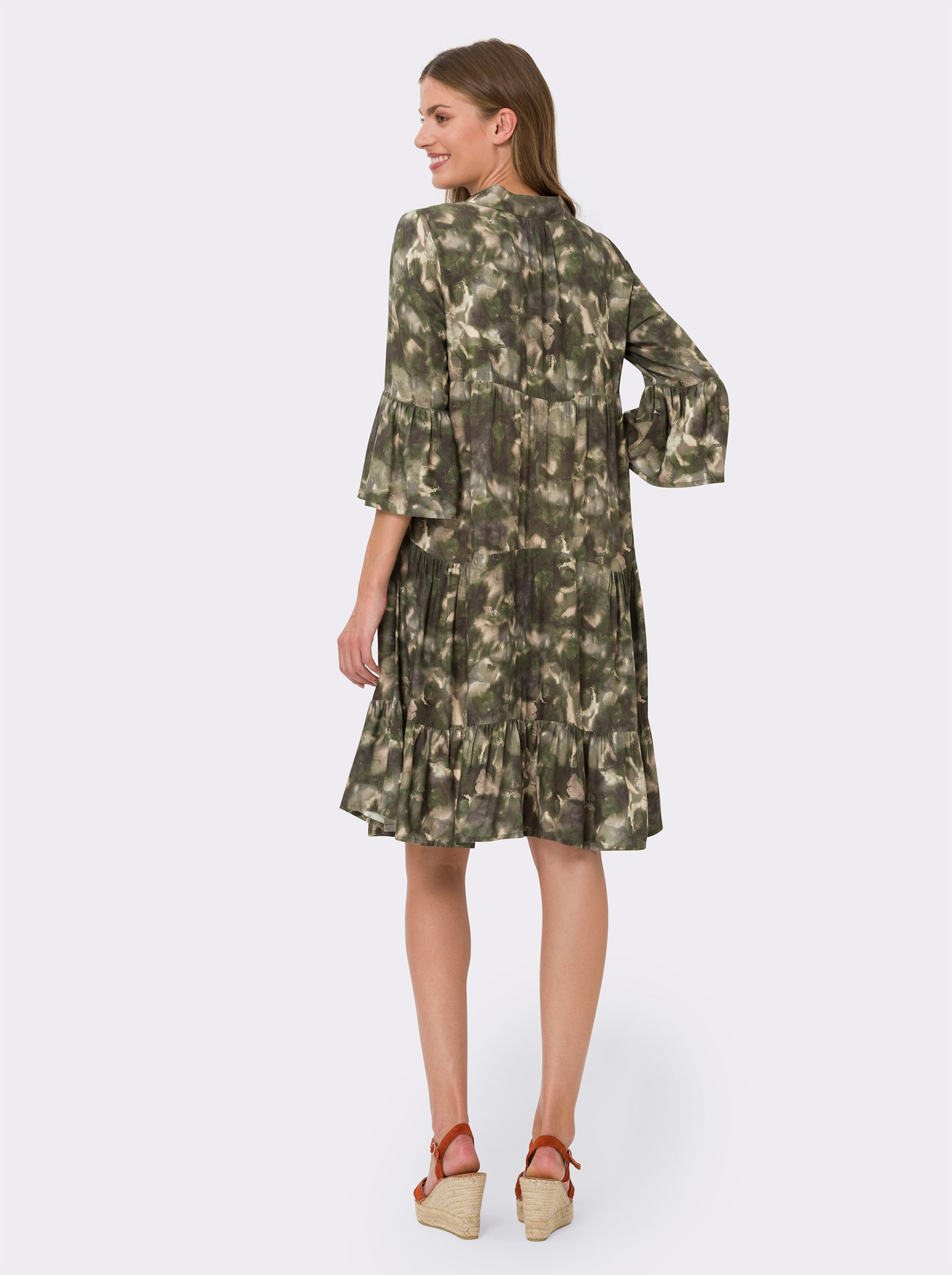 heine Druckkleid mit Volants - khaki-sand-bedruckt