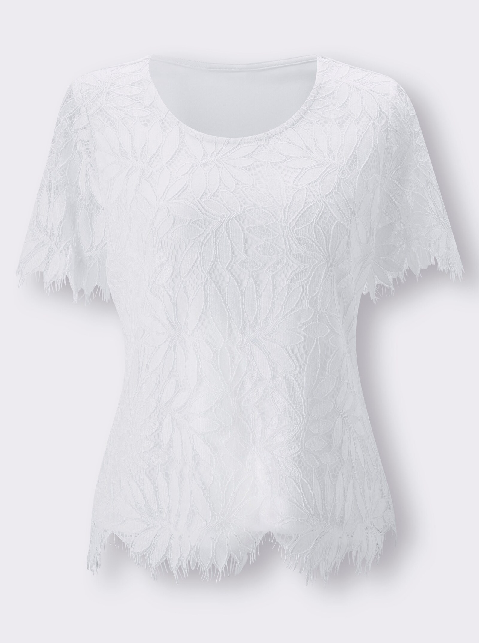 T-shirt en dentelle avec manches transparentes - écru