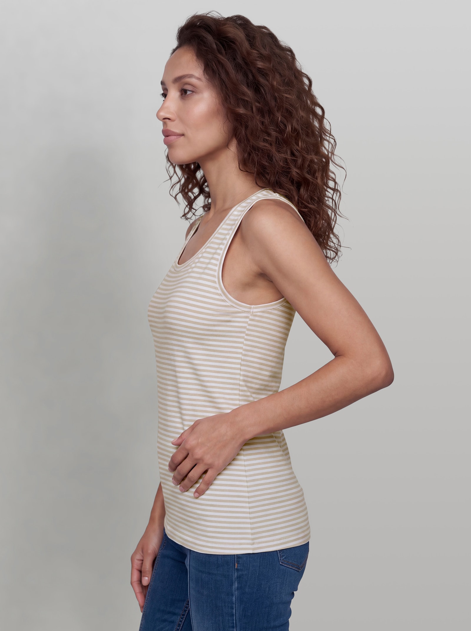 heine Shirttop im Doppelpack - sand-weiß-geringelt + weiß