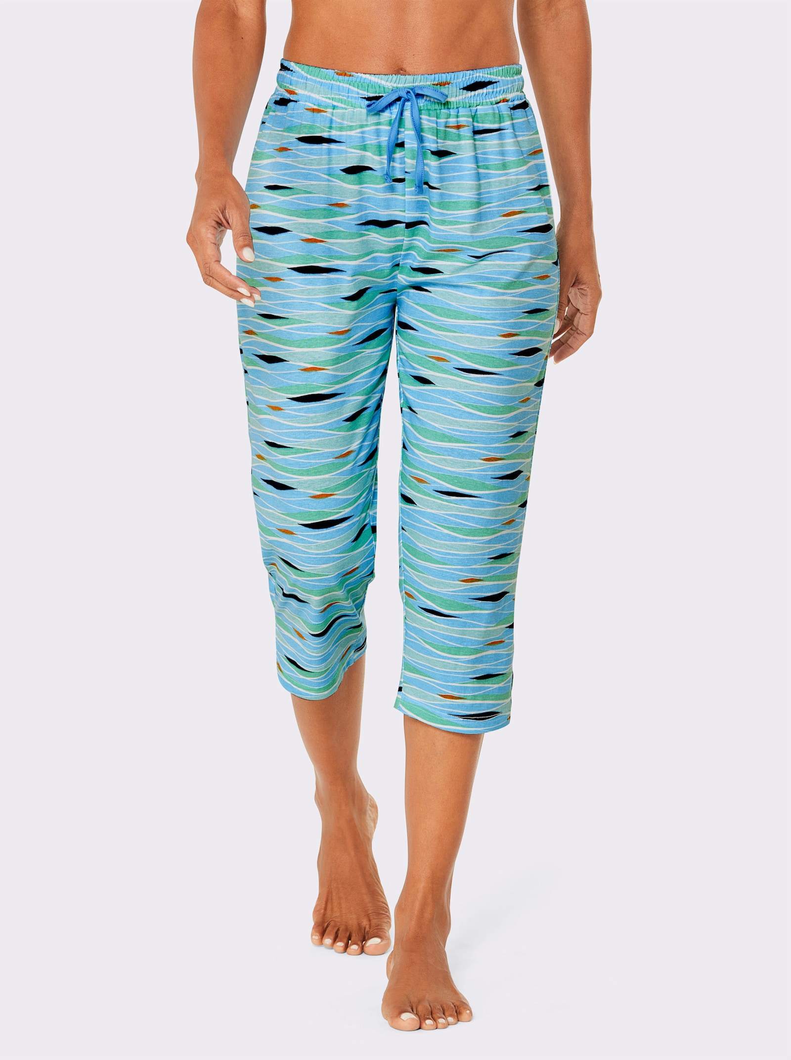 feel good Strandhose in Single-Jersey-Qualität - dunkelblau-bedruckt + aqua-bedruckt