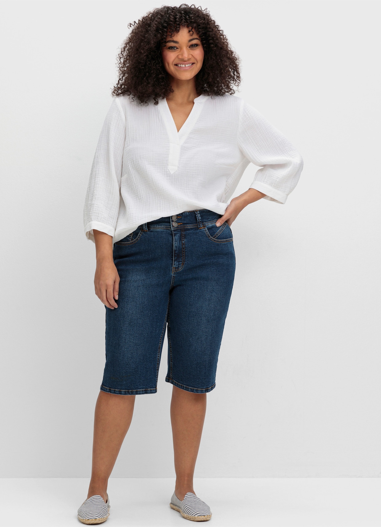 sheego Jeansbermudas - dark blue denim