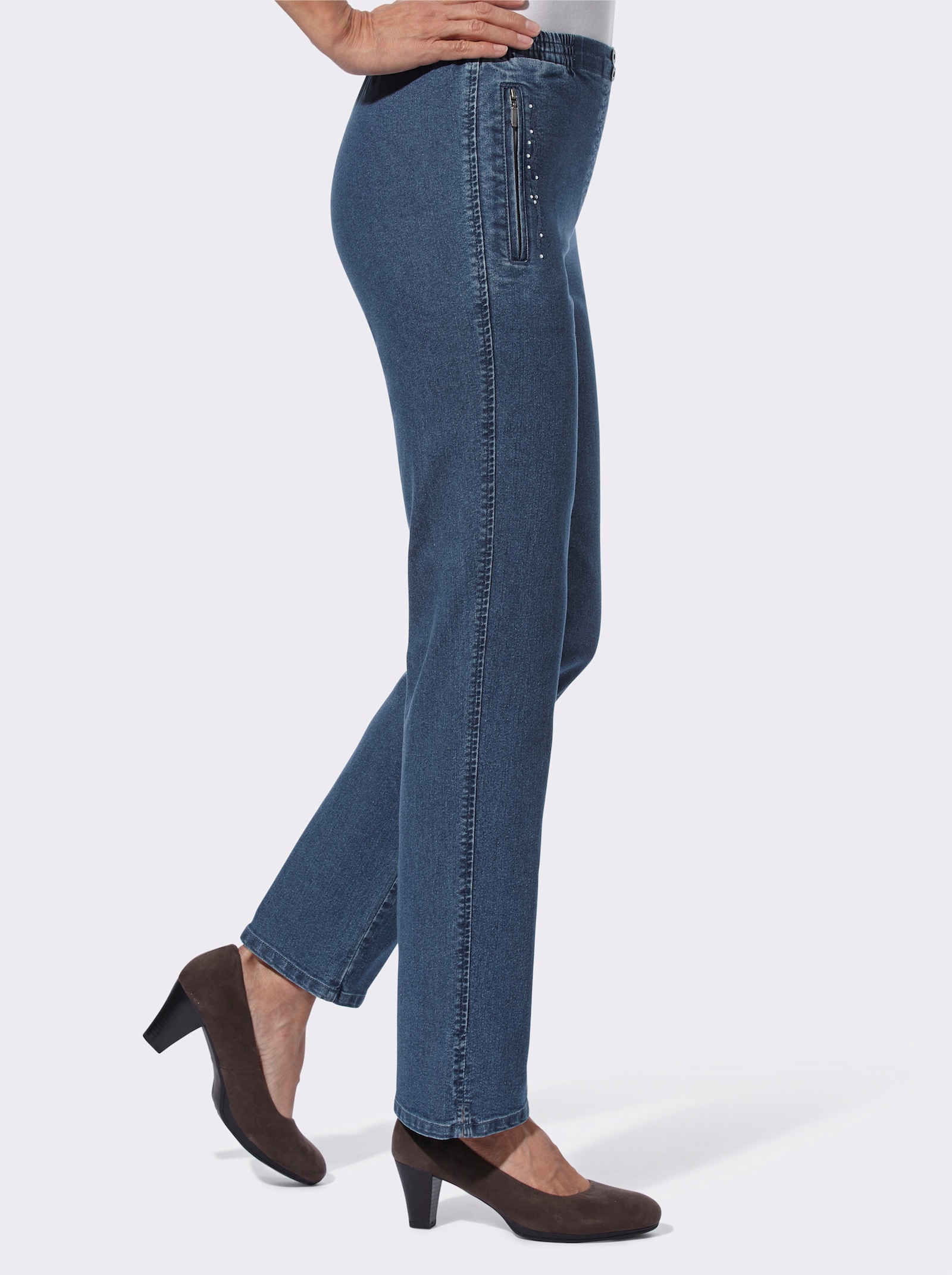 Jeans mit Glitzerstein-Details - blue-stone-washed