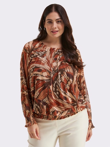 sheego Shirt aus Mesh, mit Schmetterlingsprint - schoko-sand-bedruckt