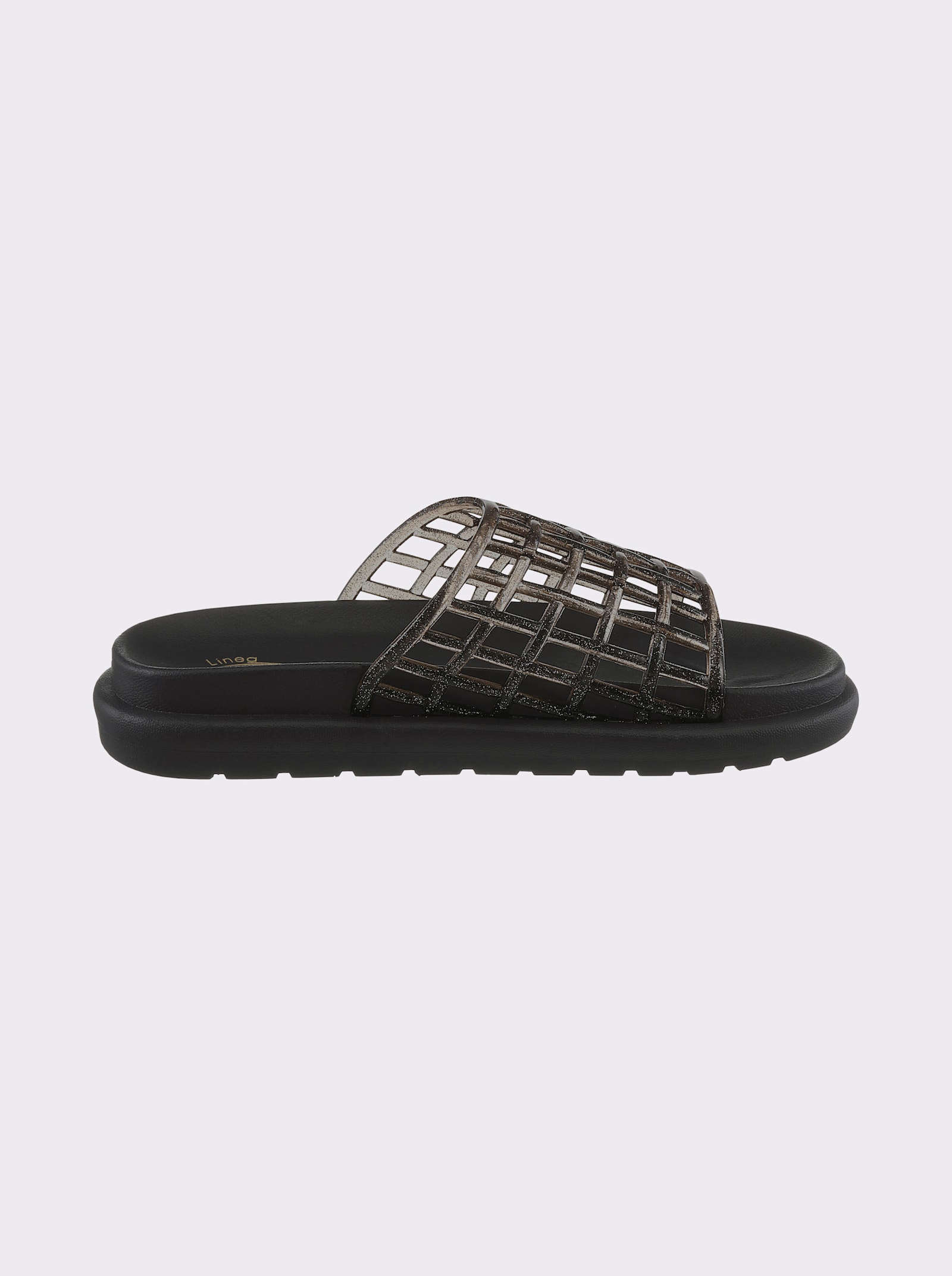 Badepantolette mit Gitter-Muster - schwarz