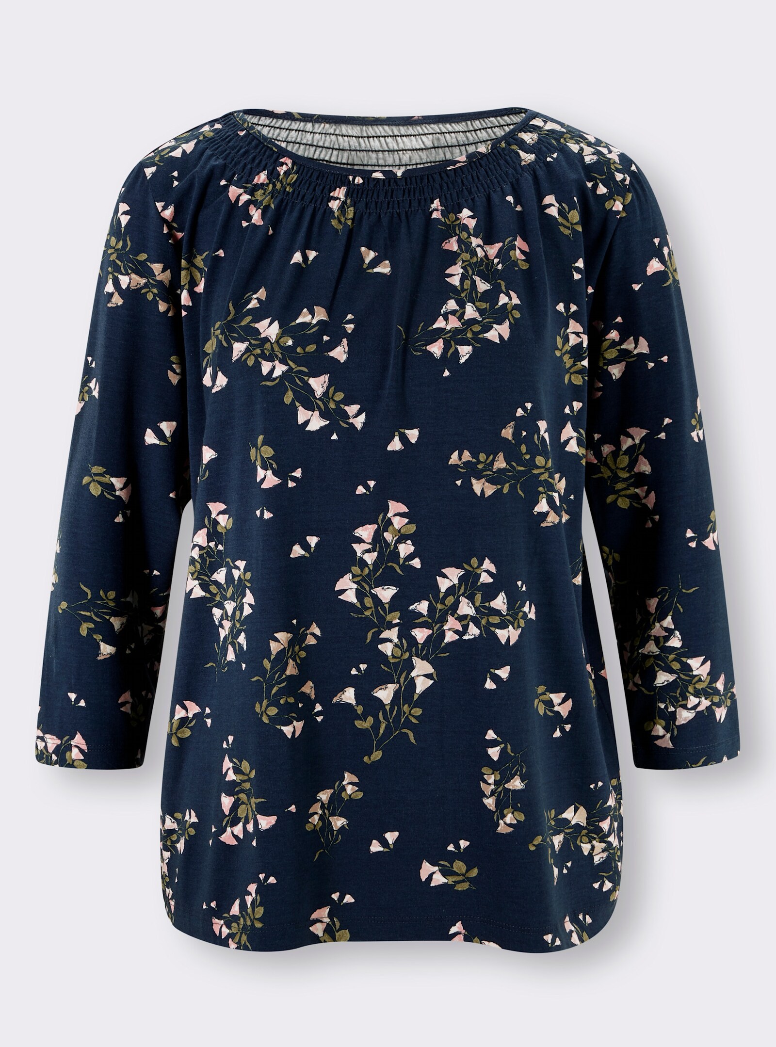 heine Shirt met 3/4-mouwen van viscose - donkerblauw/poudre bedrukt