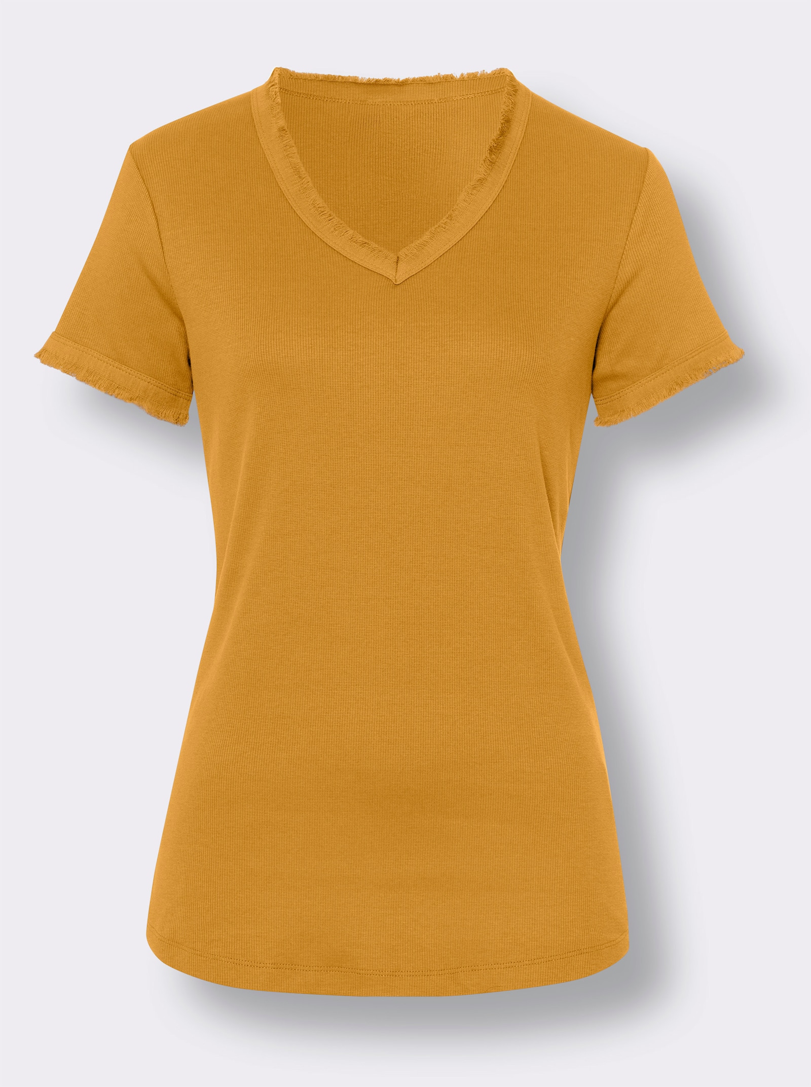 heine V-Shirt mit Fransen-Kante - ocker