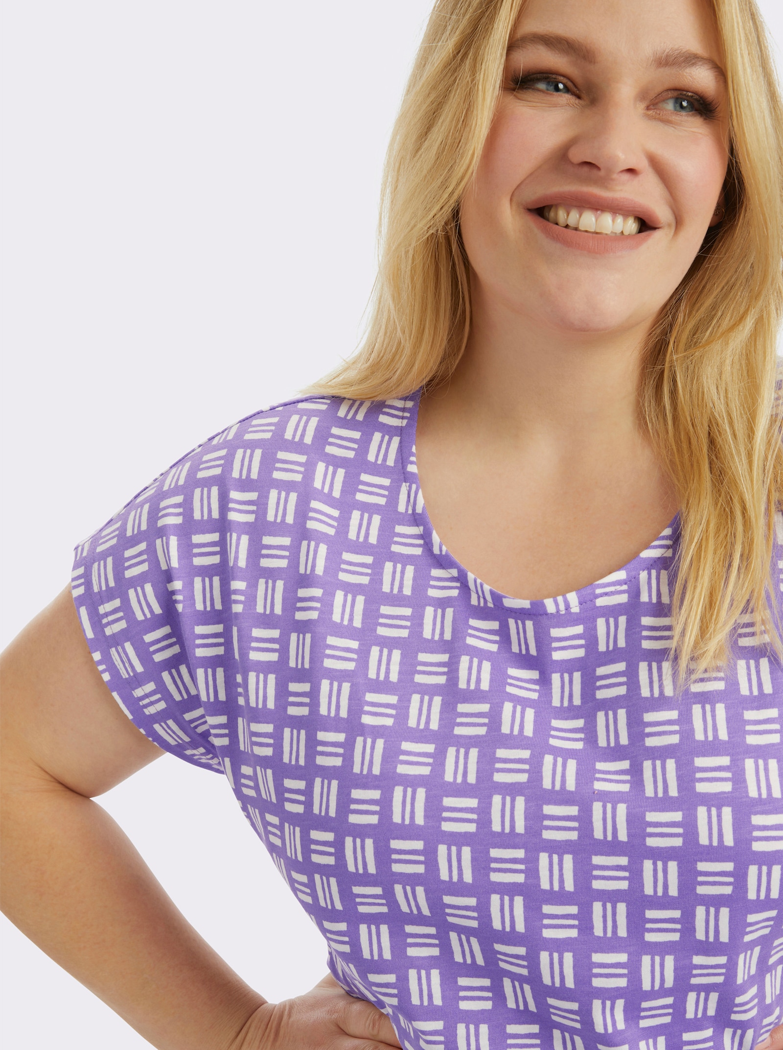 Print-Shirt aus reiner Baumwolle - lavendel-ecru-bedruckt
