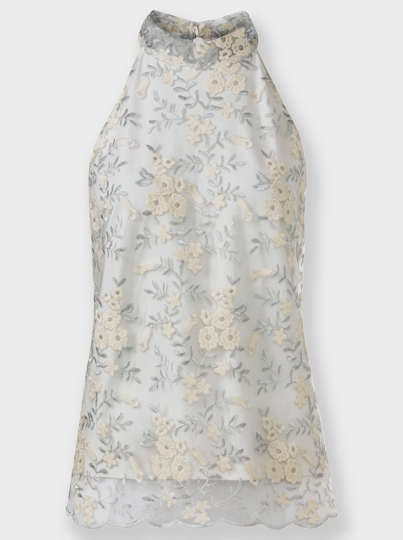 heine Kanten top met knoopsluiting in de nek - ecru/zilver gedessineerd