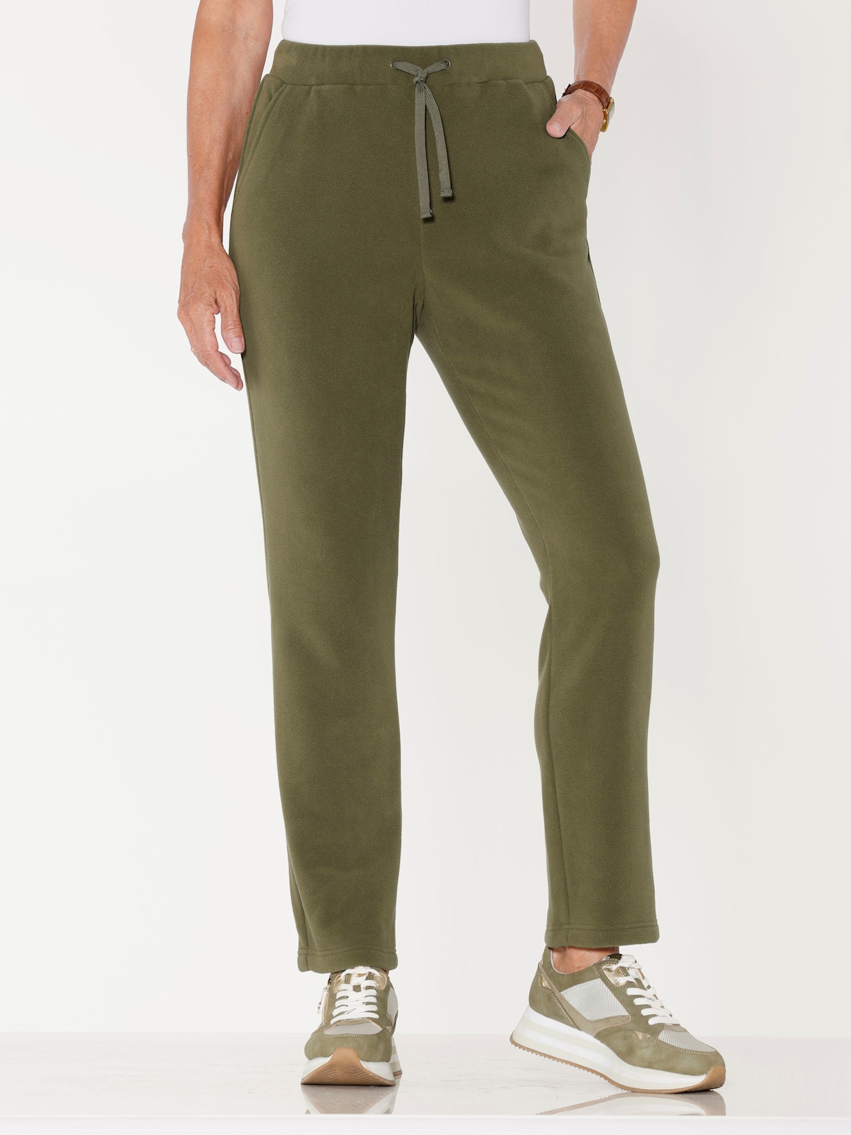 Fleecebyxa med hel resårlinning - oliv