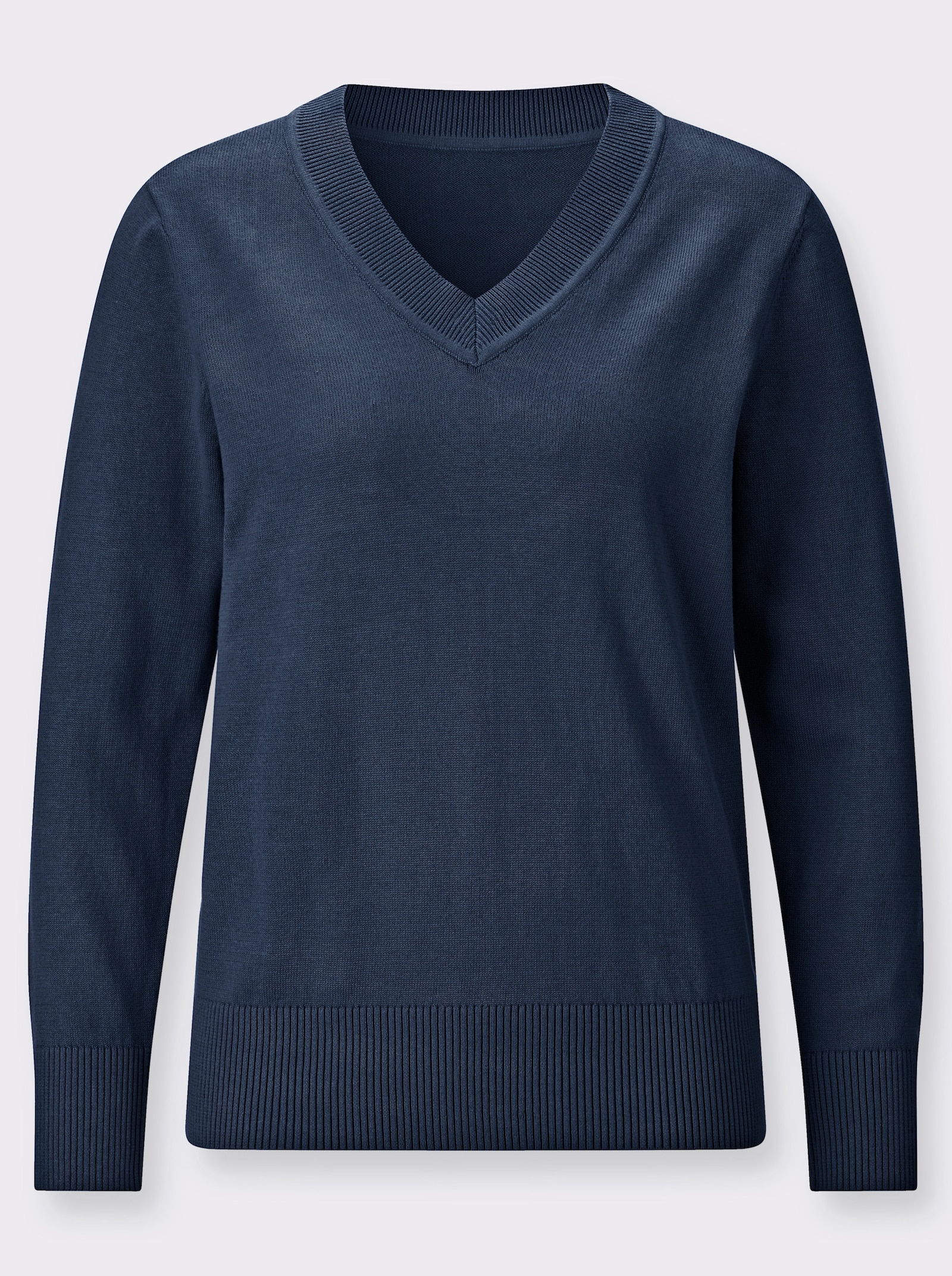 V-Ausschnitt-Pullover aus reiner Baumwolle - dunkelblau