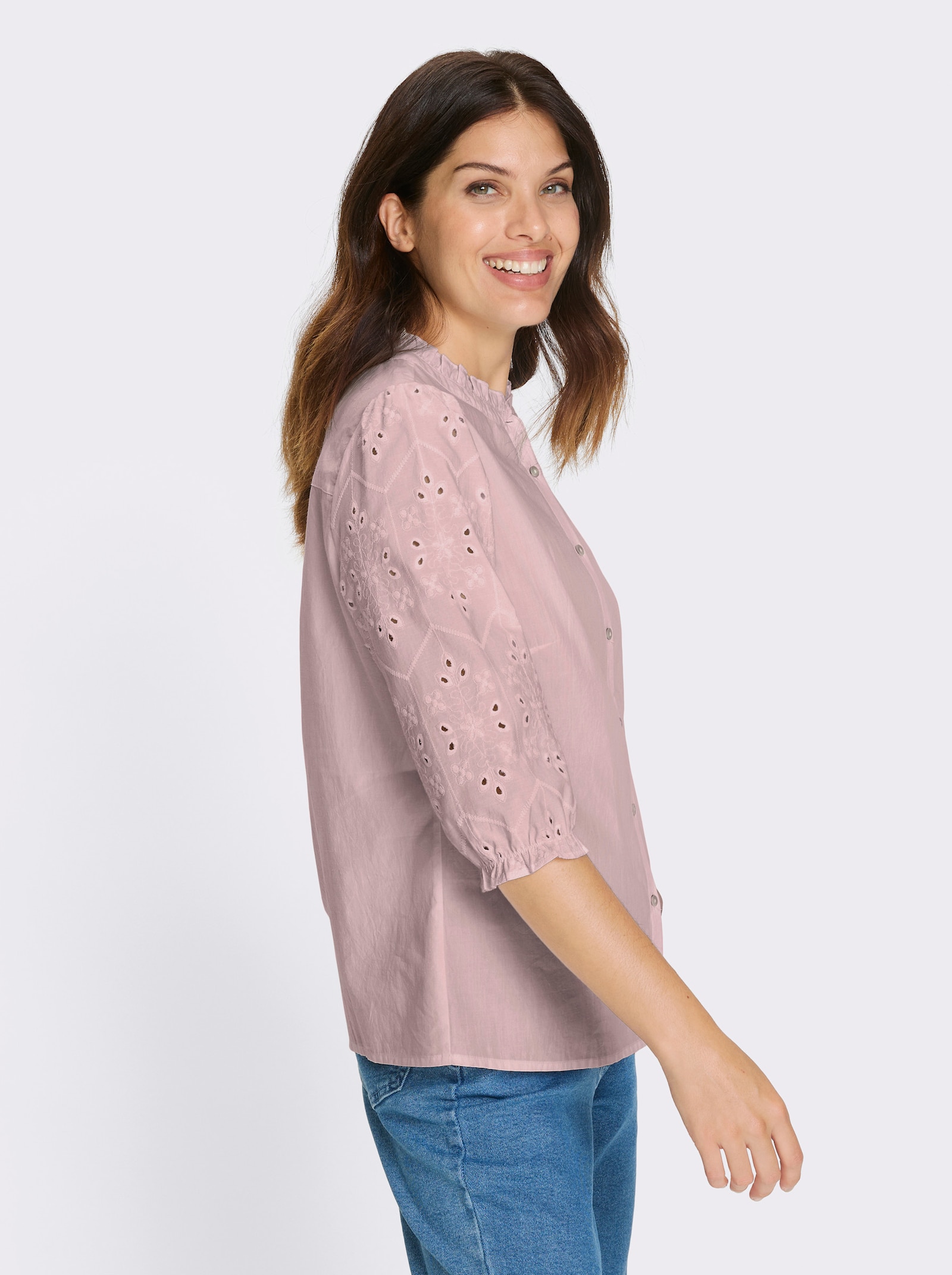 Baumwollbluse mit Lochstickerei - hortensie