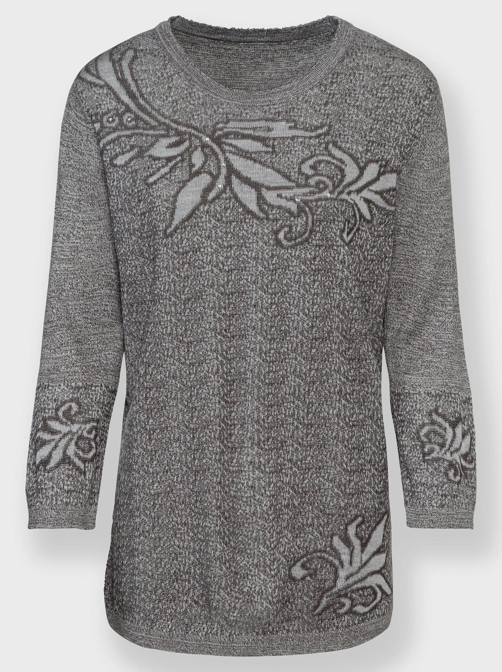 3/4 Arm-Pullover mit Intarsien-Muster - hellgrau-anthrazit-meliert