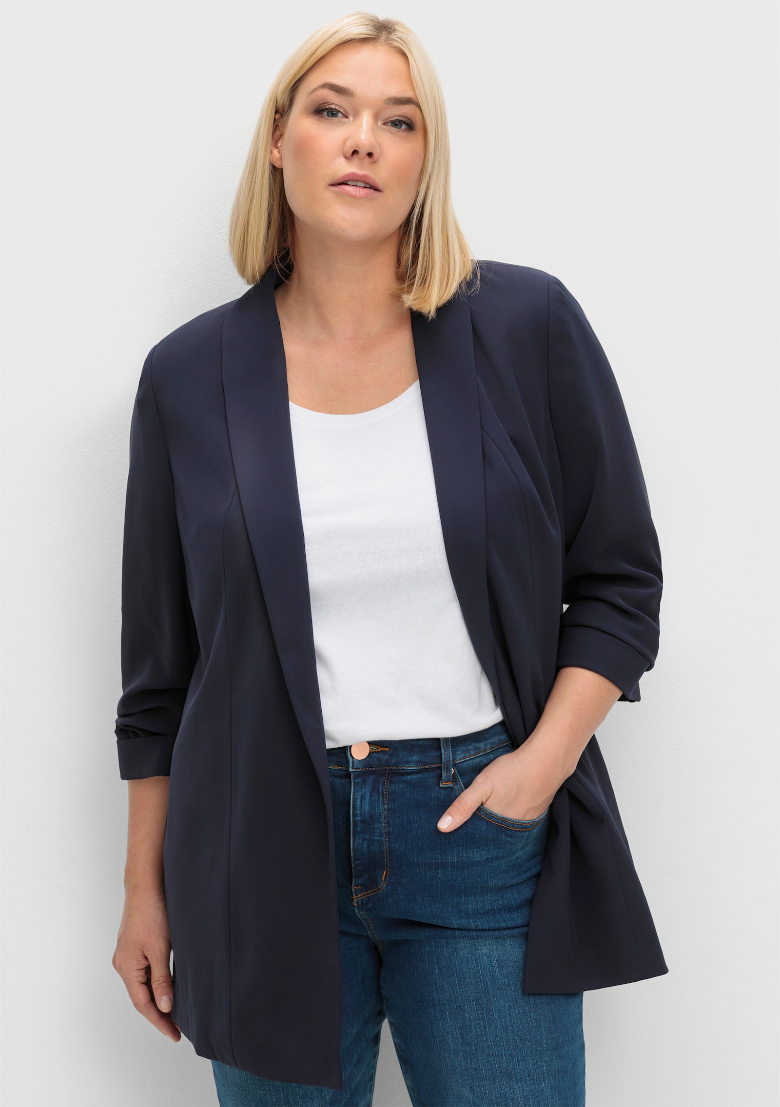 sheego Longblazer mit Schalkragen - tiefblau