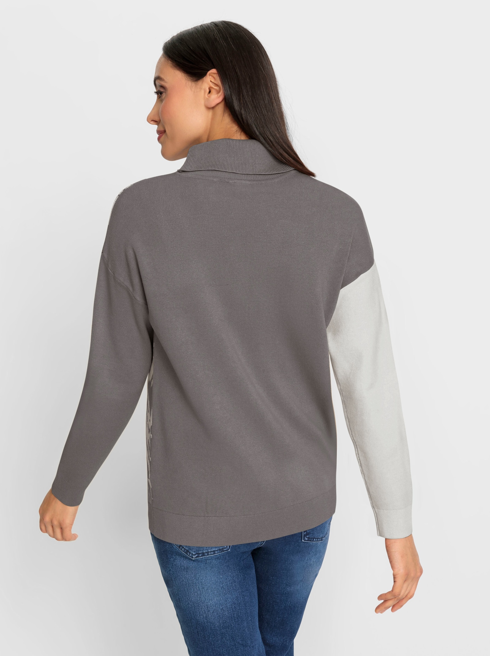 heine Jacquardpullover mit Rollkragen - grau-ecru-gemustert