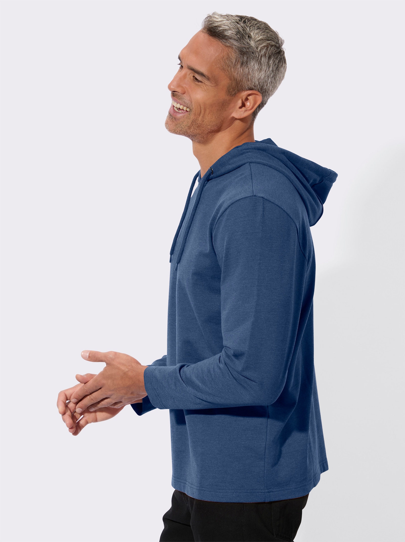 Sweatshirt mit Kapuze und Bindeband - jeansblau-meliert