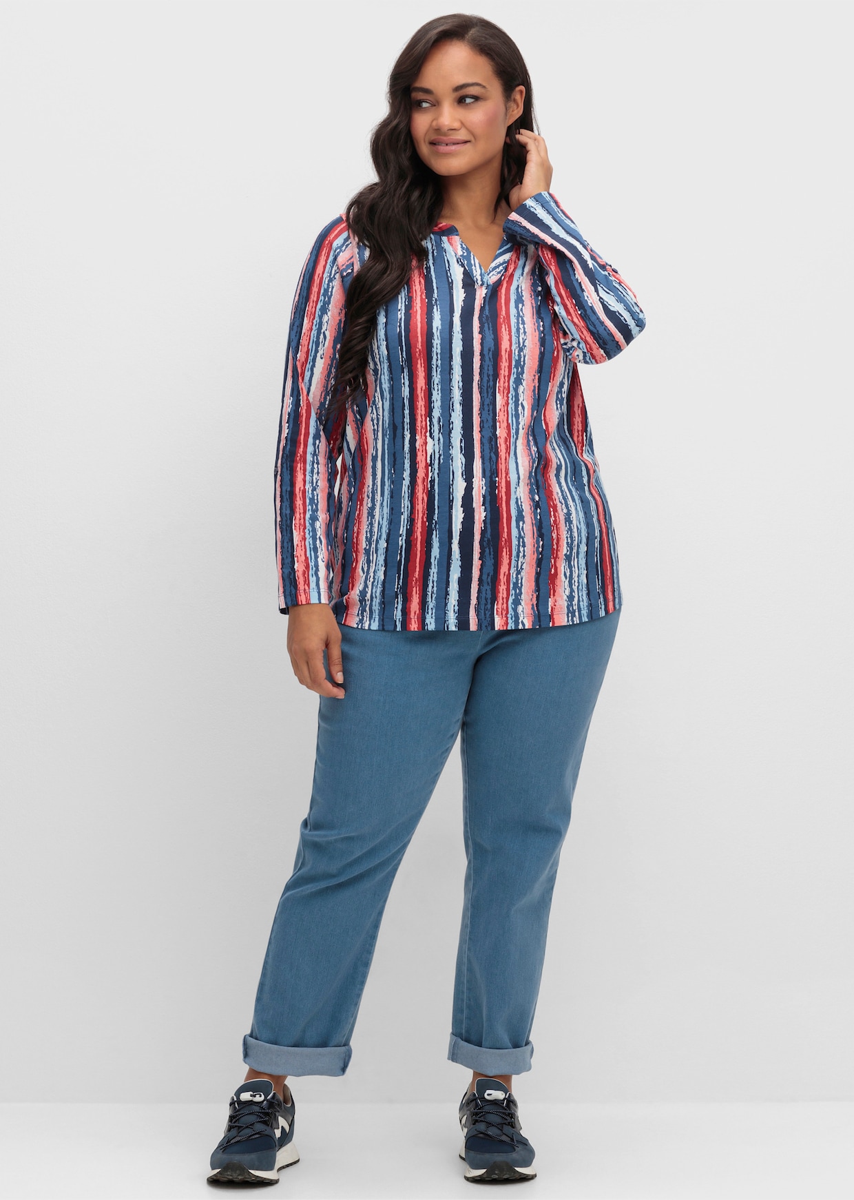 Langarmshirt - marine-erdbeere-bedruckt