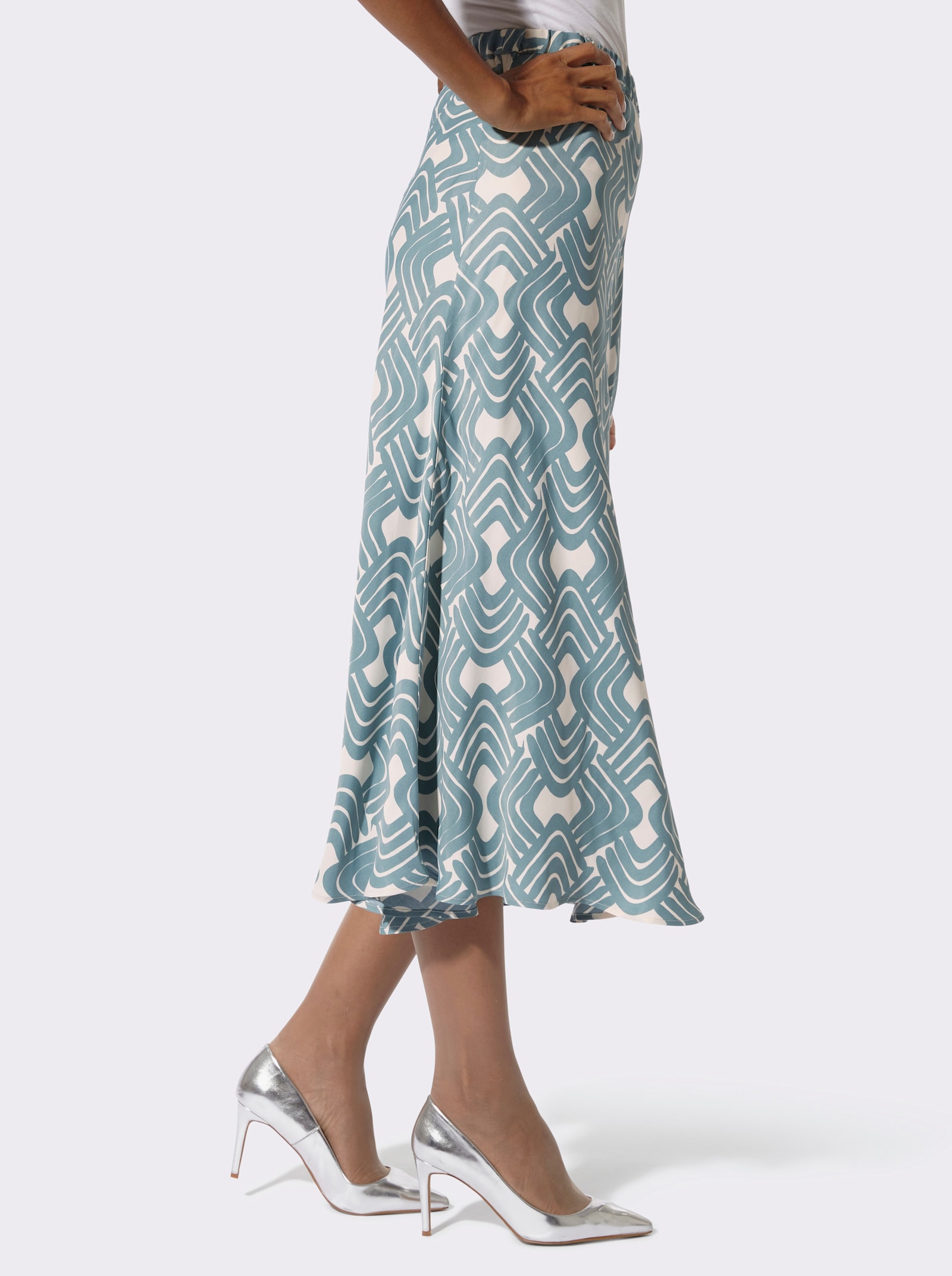 Schlupfrock im grafischen Druckmuster - jade-champagner-bedruckt