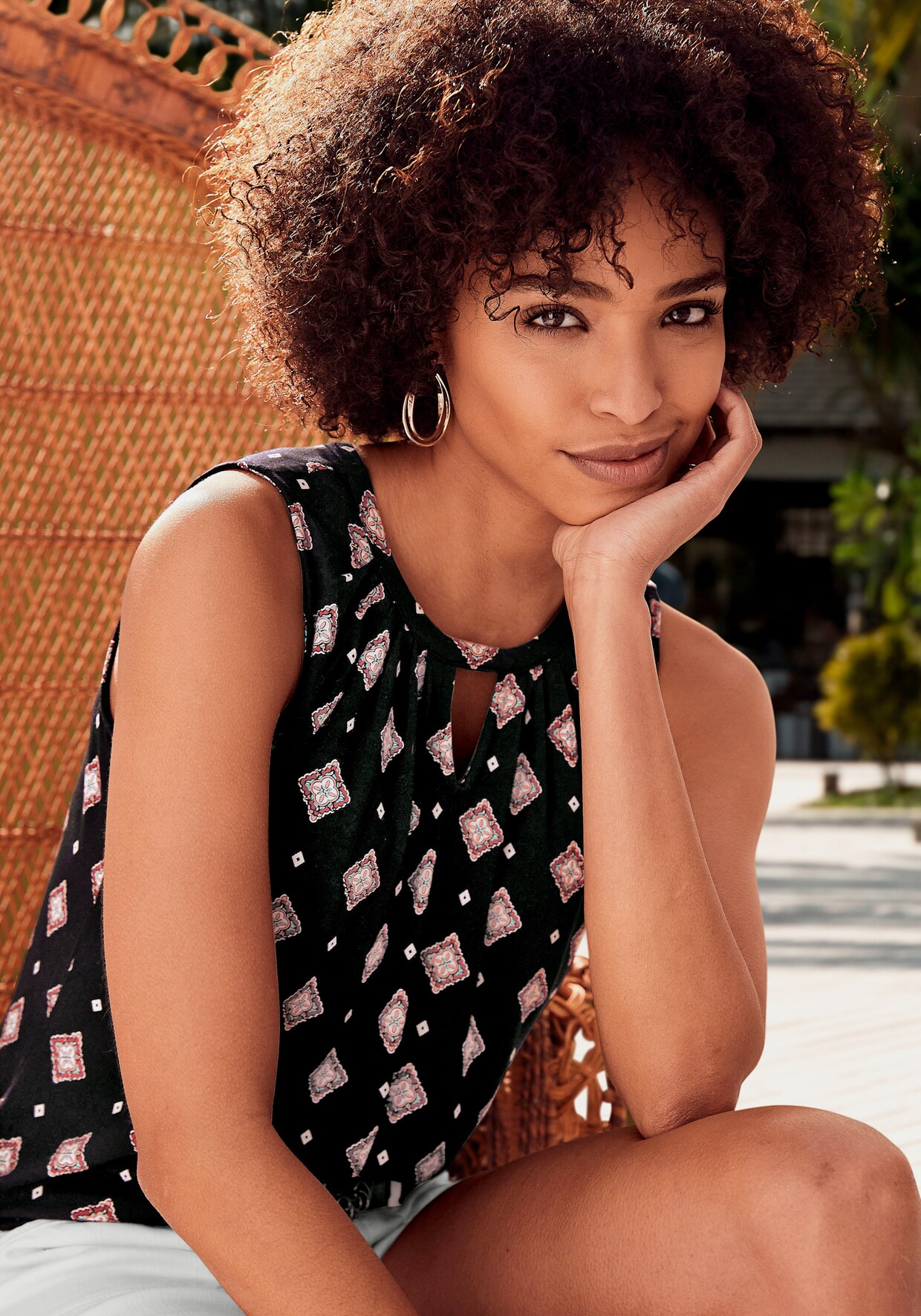 LASCANA Tanktop - schwarz-bedruckt, schwarz-uni